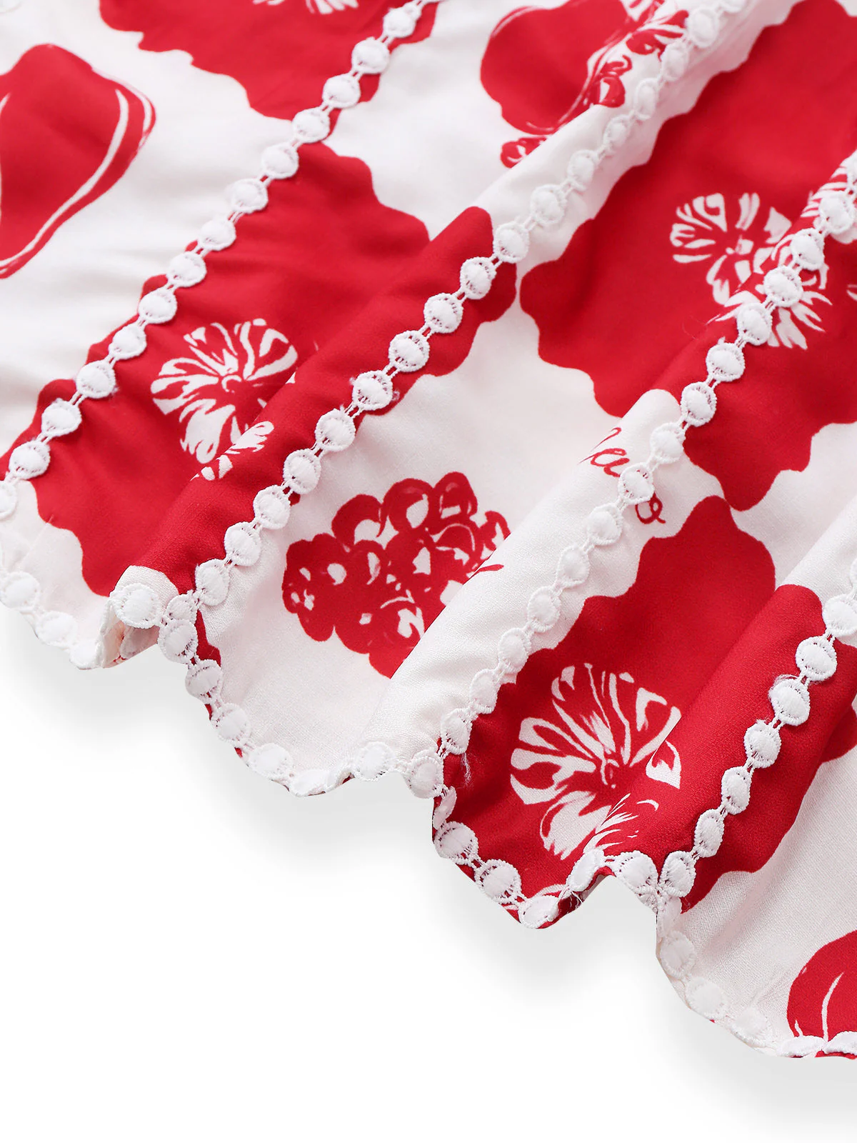 Robe bretelles spaghetti rouge carreaux floral 1930s - Image 5