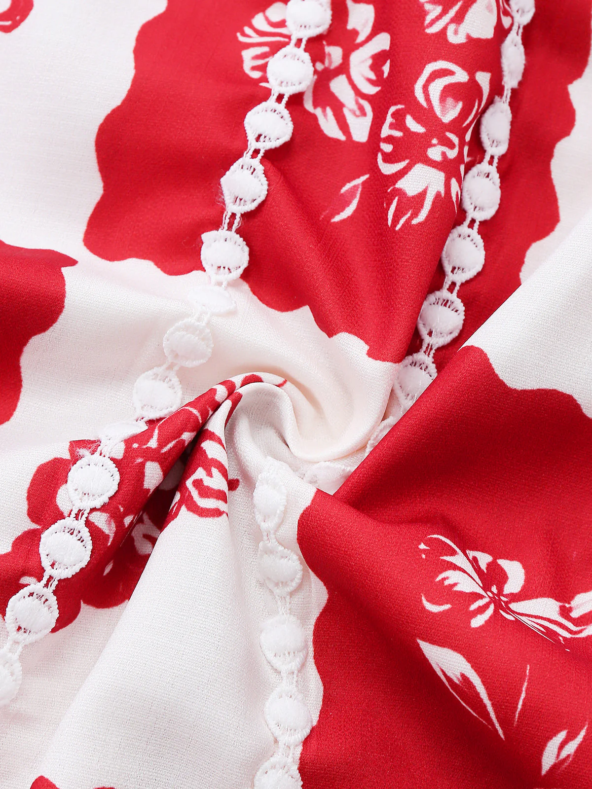Robe bretelles spaghetti rouge carreaux floral 1930s - Image 6