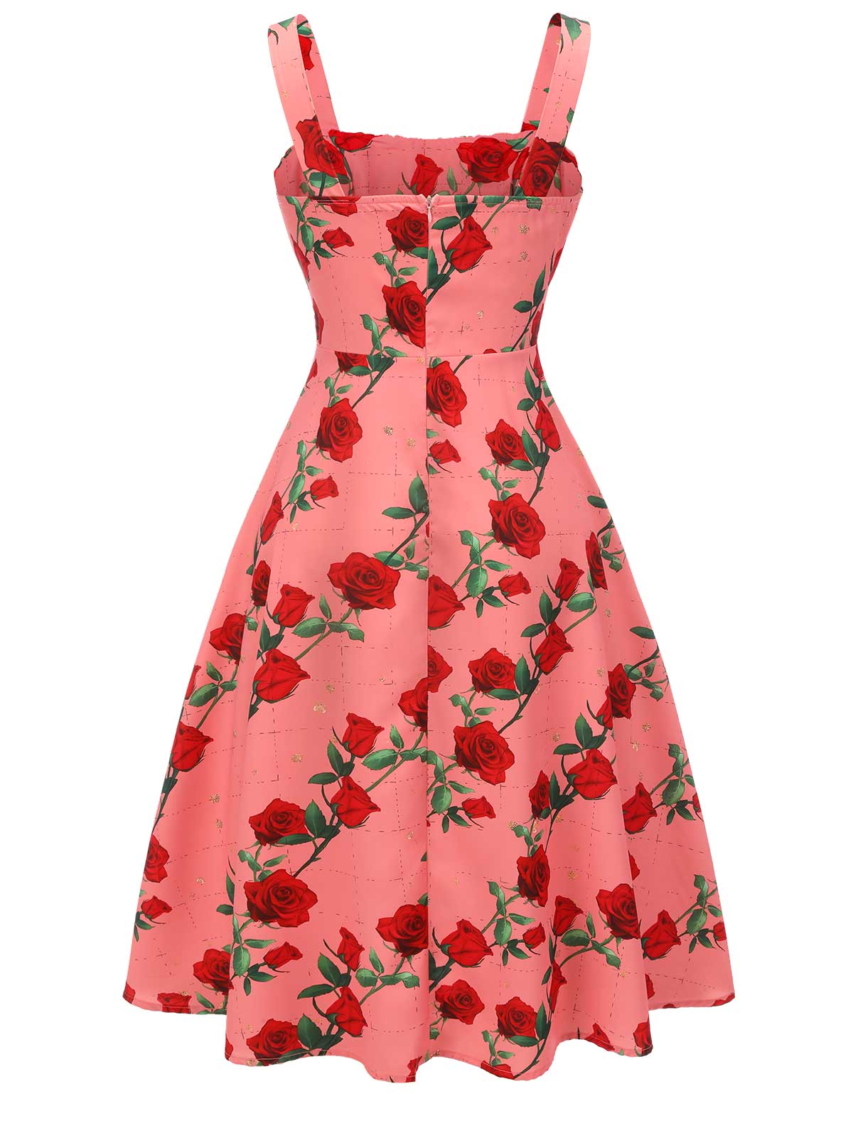 Robe à Bretelles Taille Haute Plissée Roses 1950s - Image 4