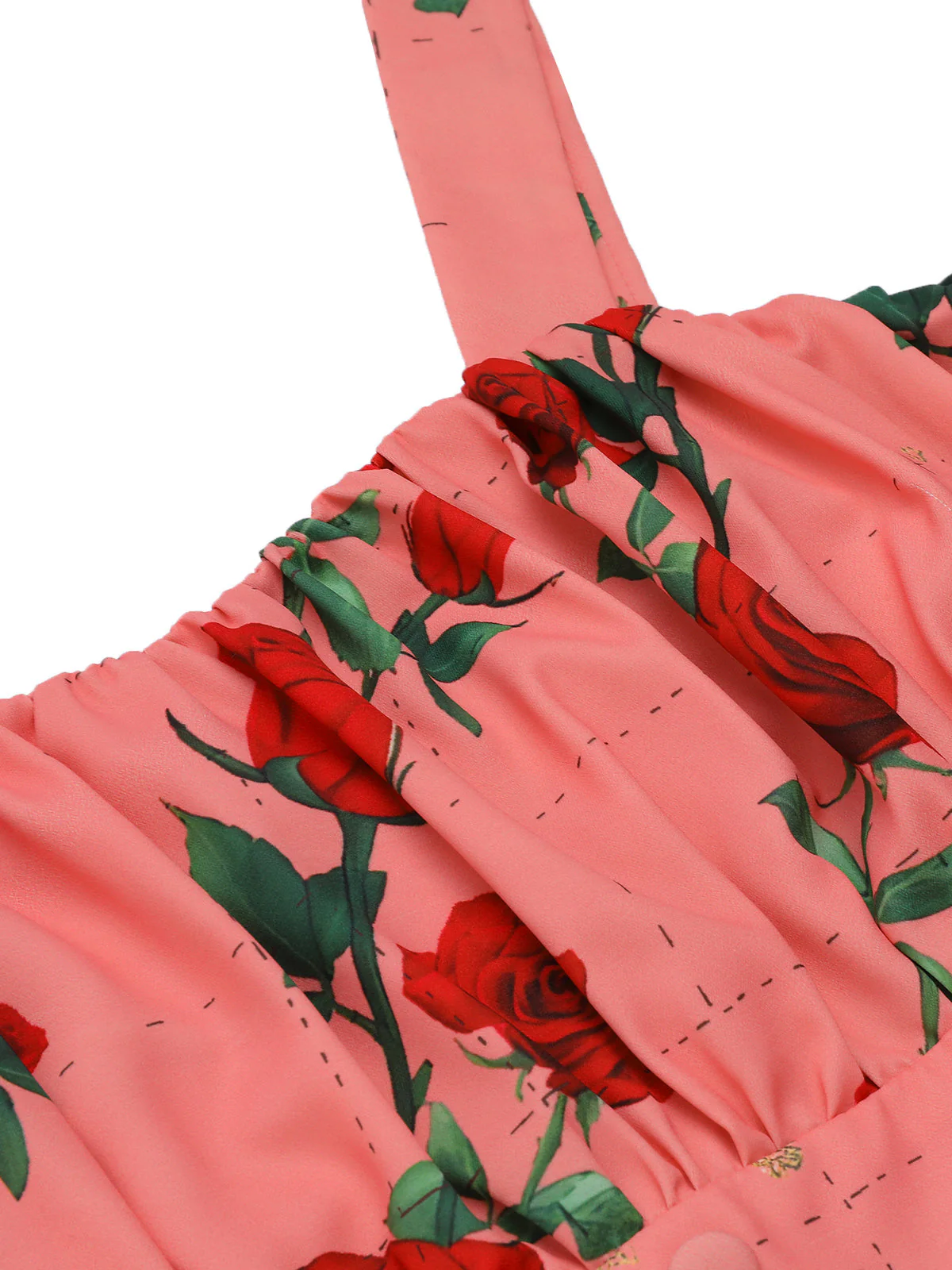 Robe à Bretelles Taille Haute Plissée Roses 1950s - Image 5