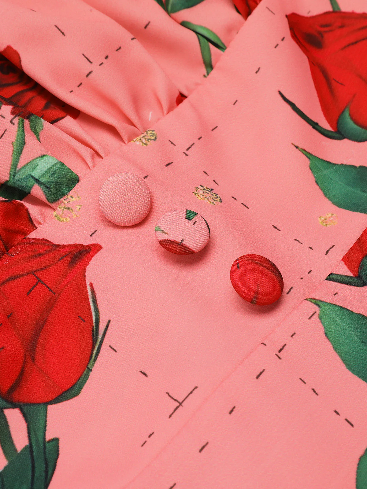 Robe à Bretelles Taille Haute Plissée Roses 1950s - Image 6