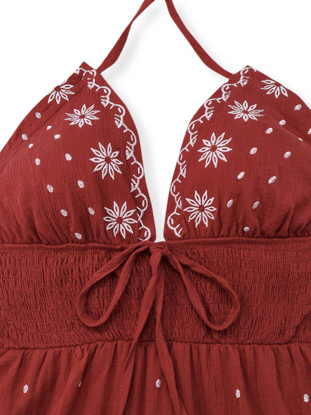 Robe broderie fleur texturée à col en V profond années 1930 - Image 3
