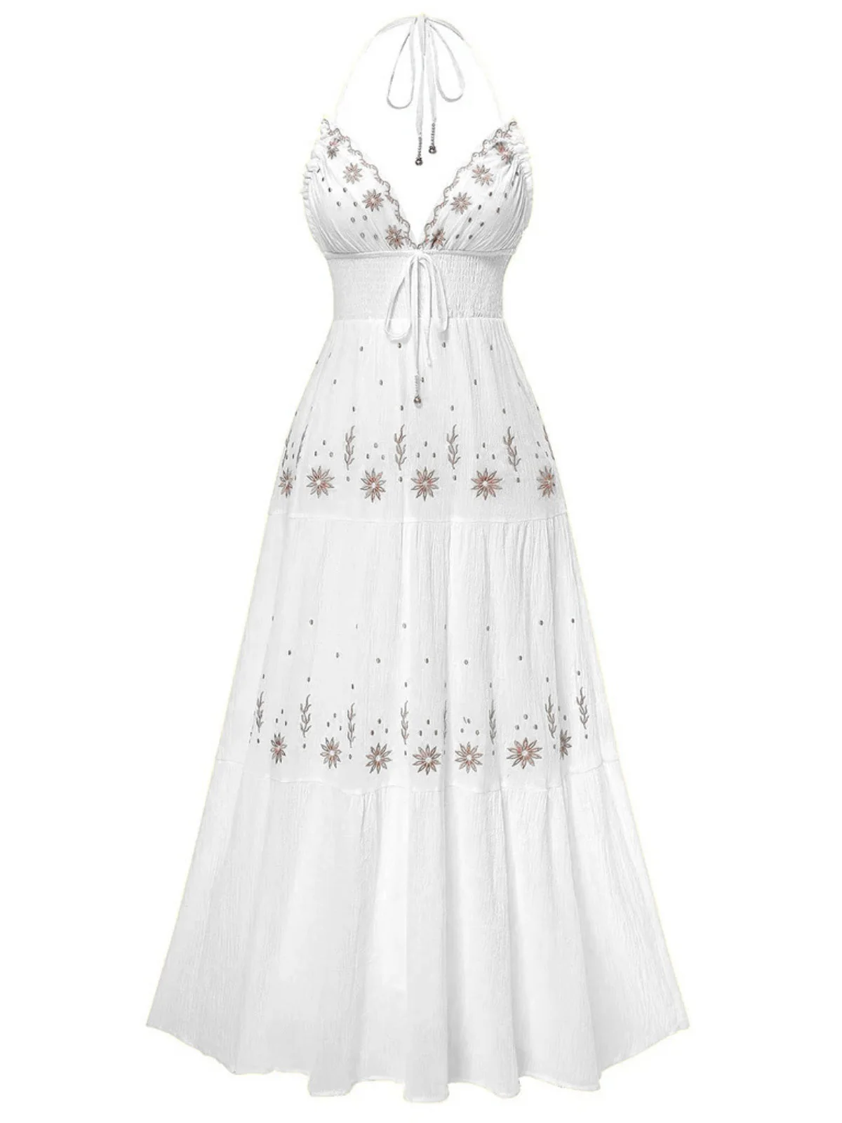 Robe broderie fleur texturée à col en V profond années 1930 - Image 6