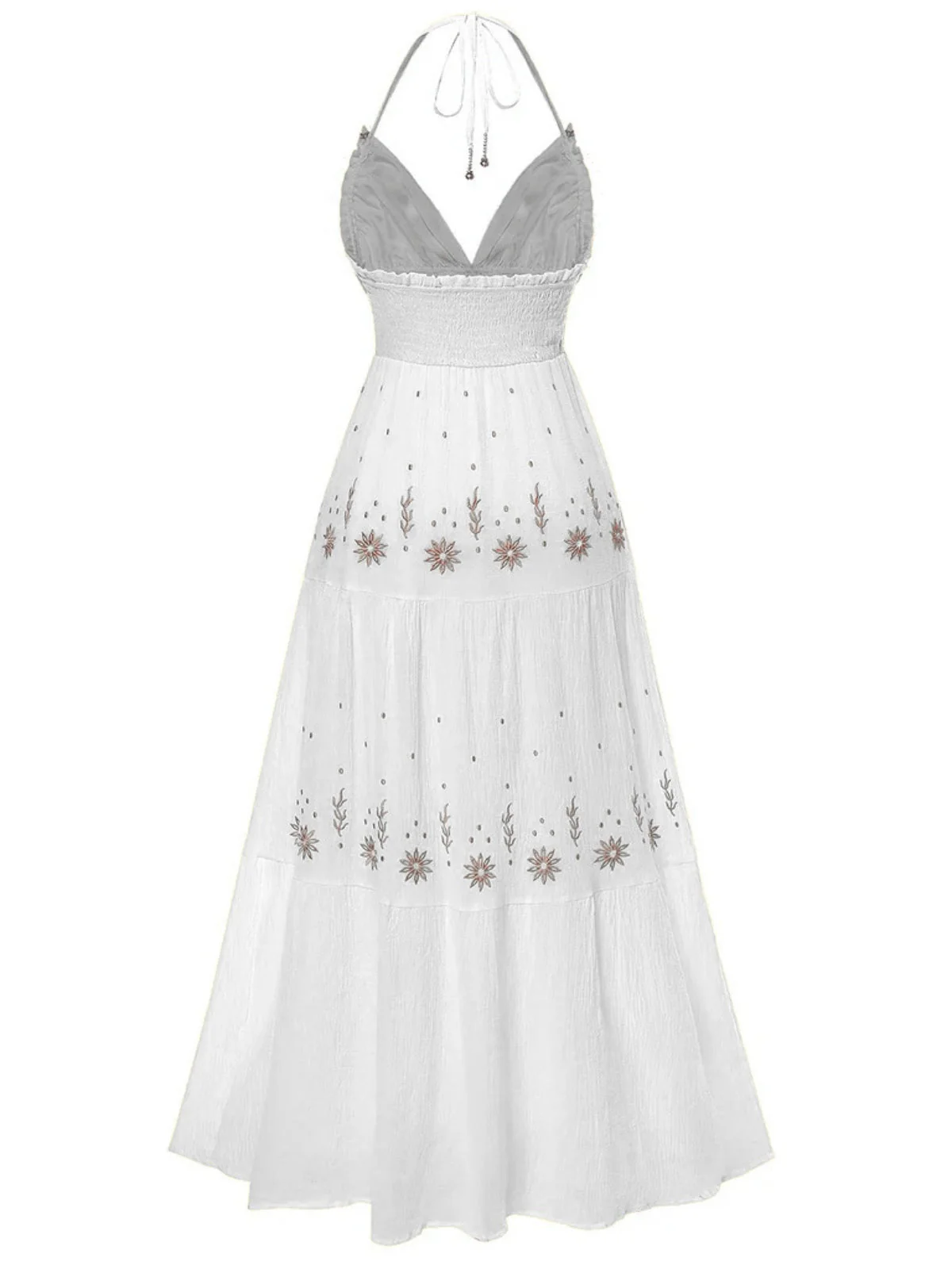 Robe broderie fleur texturée à col en V profond années 1930 - Image 7