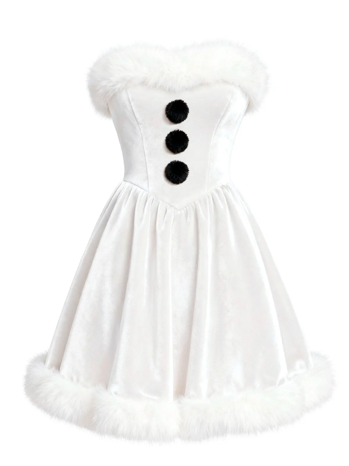 Robe bustier blanche en velours et peluche style bonhomme de neige nnées 1960 - Image 3