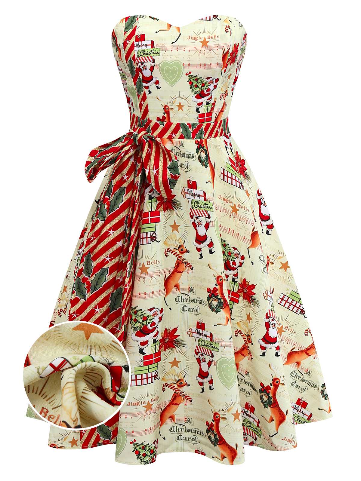 Robe bustier à nœud papillon et canne de Noël années 50