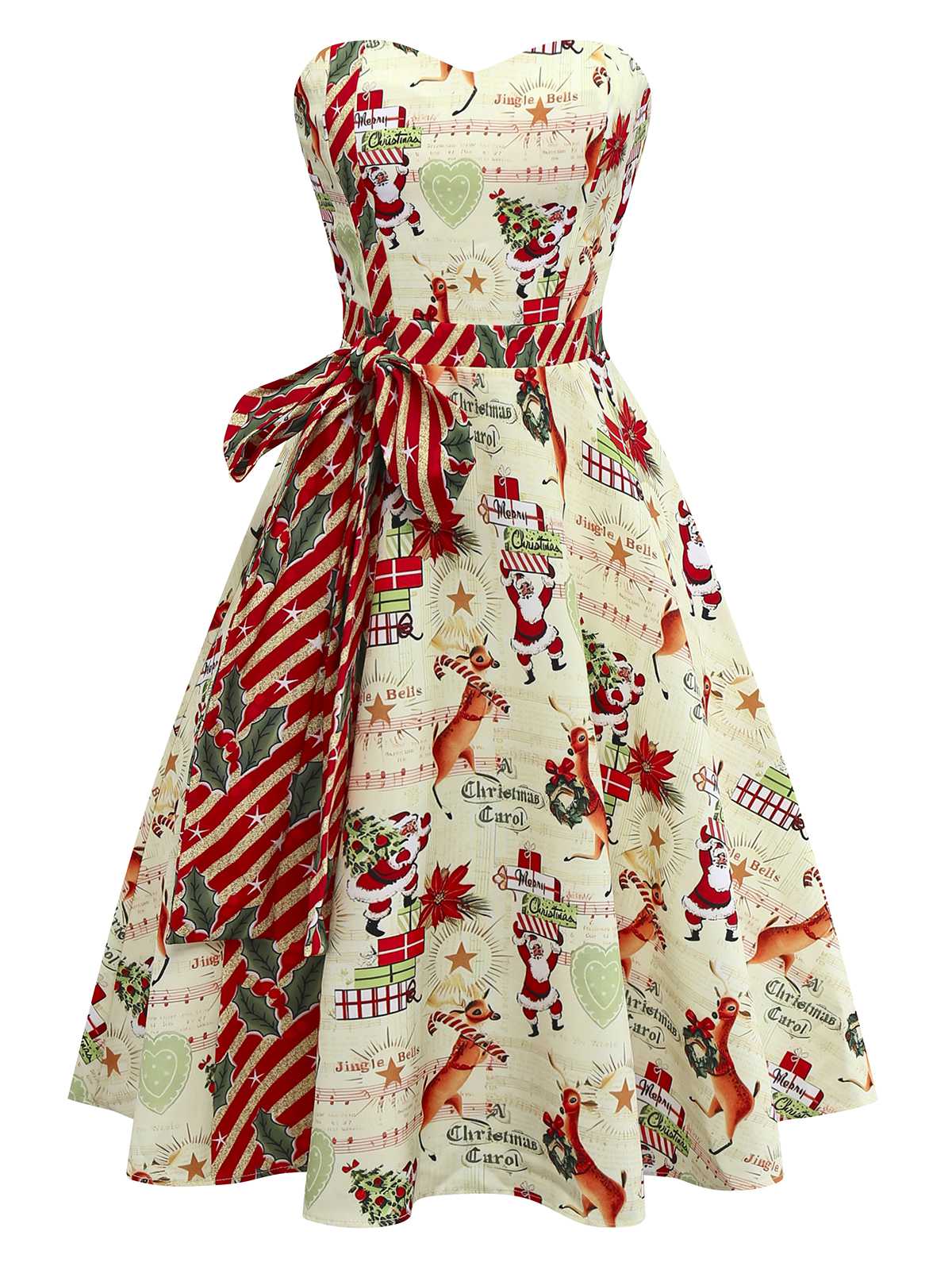 Robe bustier à nœud papillon et canne de Noël années 50 - Image 2