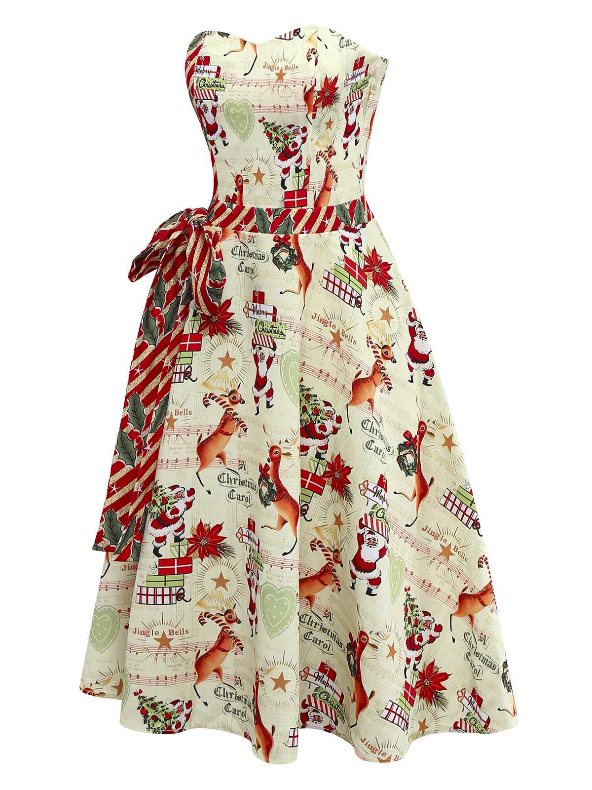 Robe bustier à nœud papillon et canne de Noël années 50 - Image 3