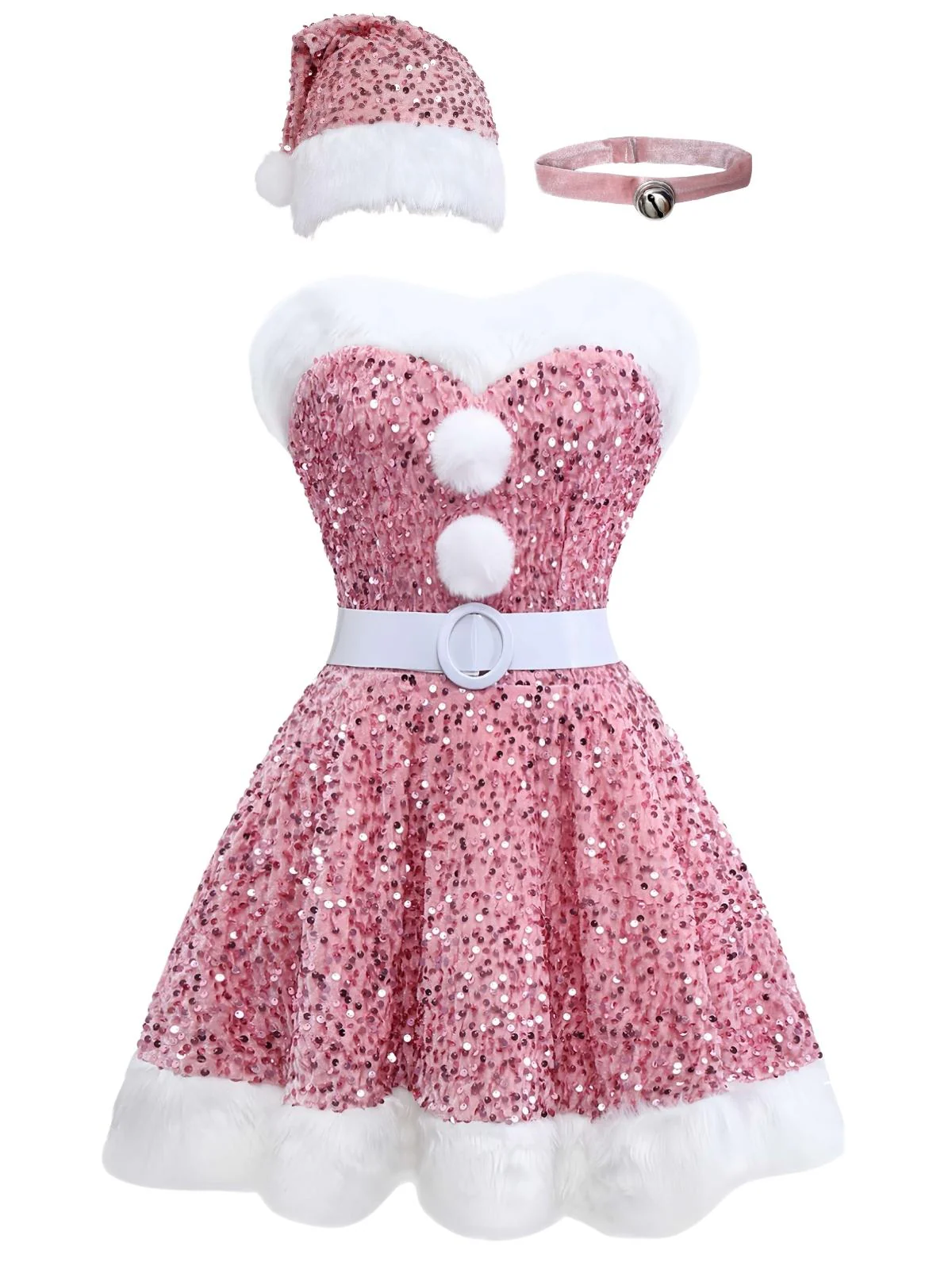 Robe bustier rose à paillettes et fourrure des années 60 - Image 2