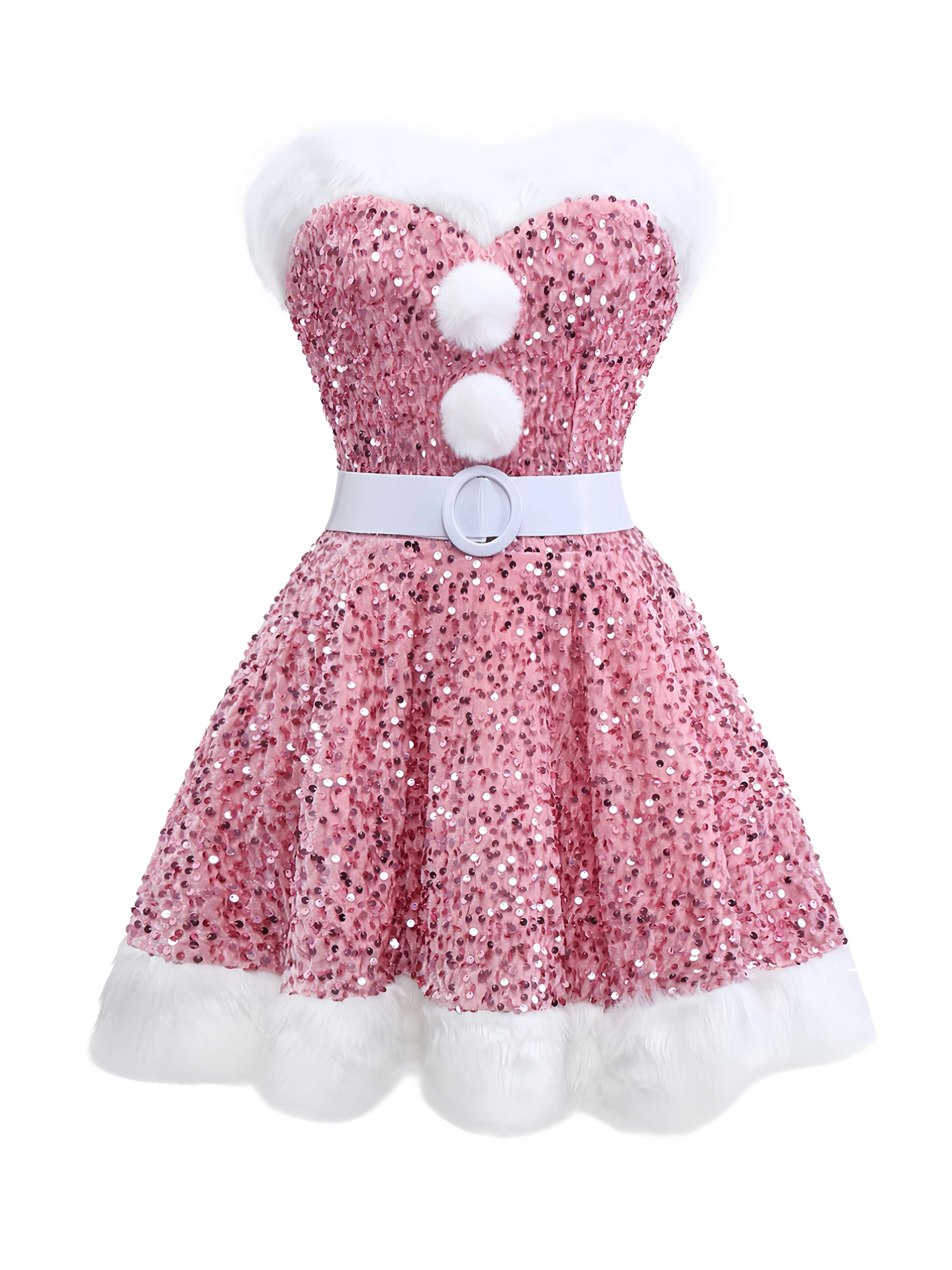 Robe bustier rose à paillettes et fourrure des années 60 - Image 3