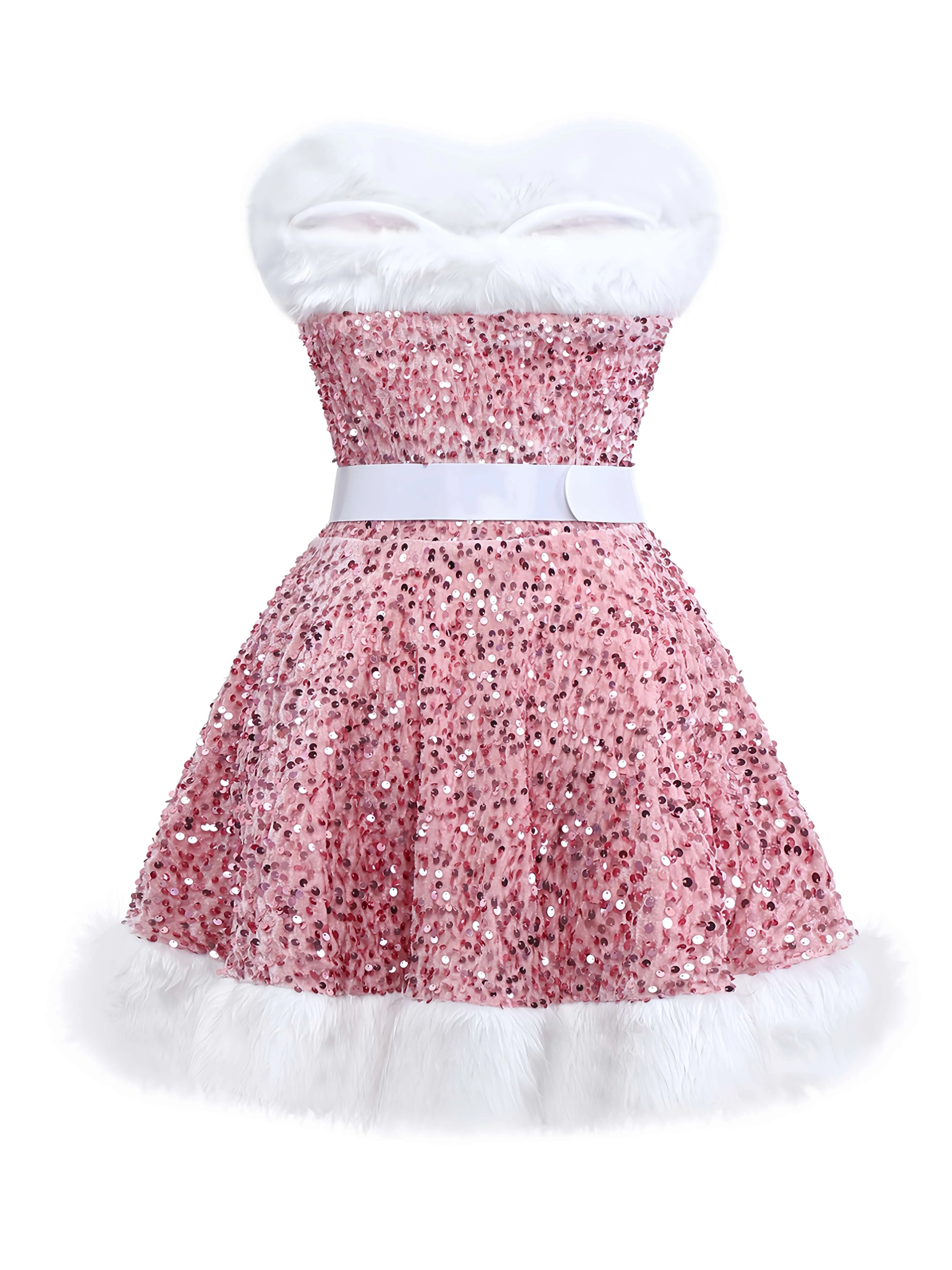 Robe bustier rose à paillettes et fourrure des années 60 - Image 4