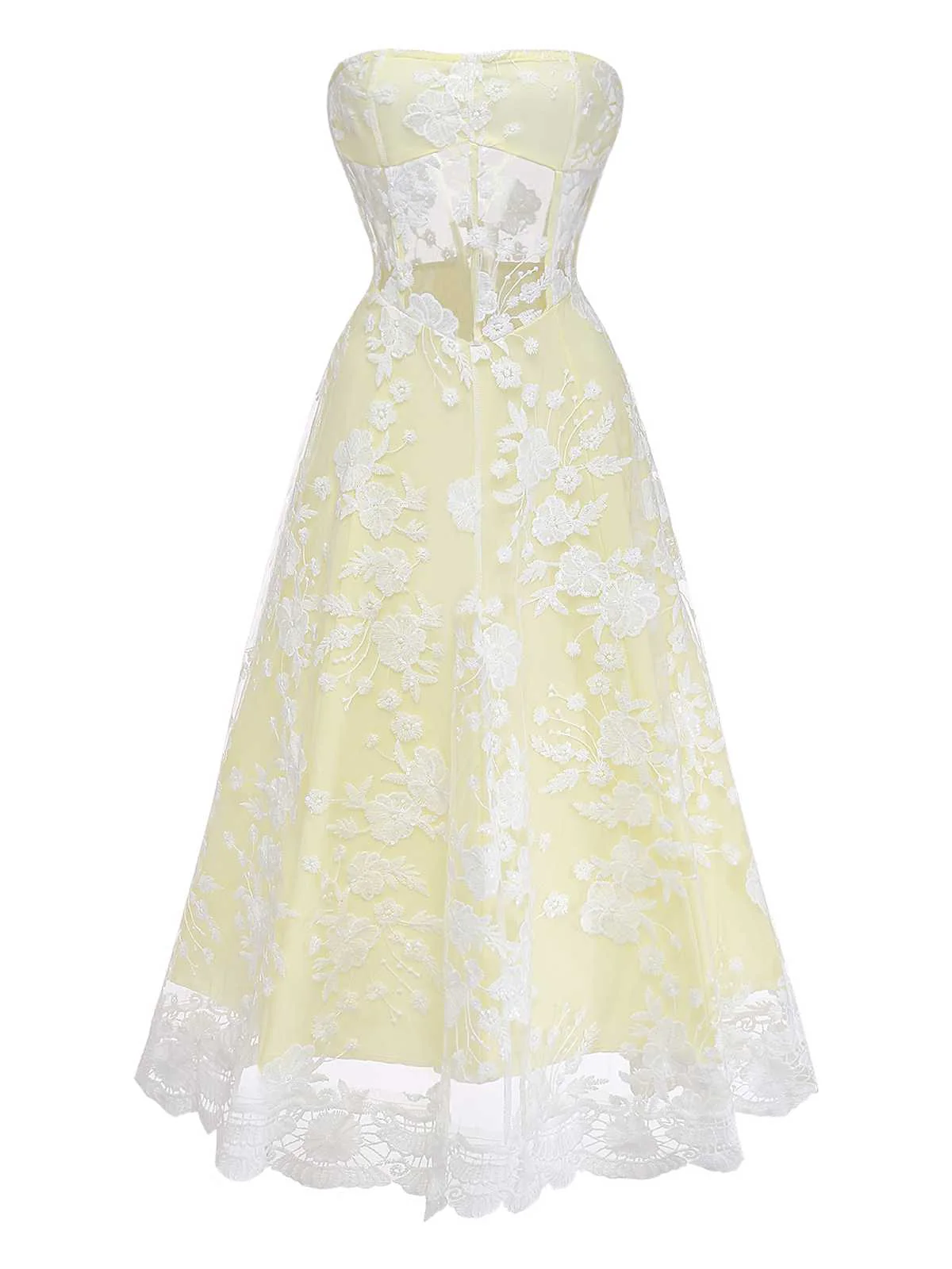 Robe bustier transparente dentelle brodée fleurs jaunes années 1950 - Image 4