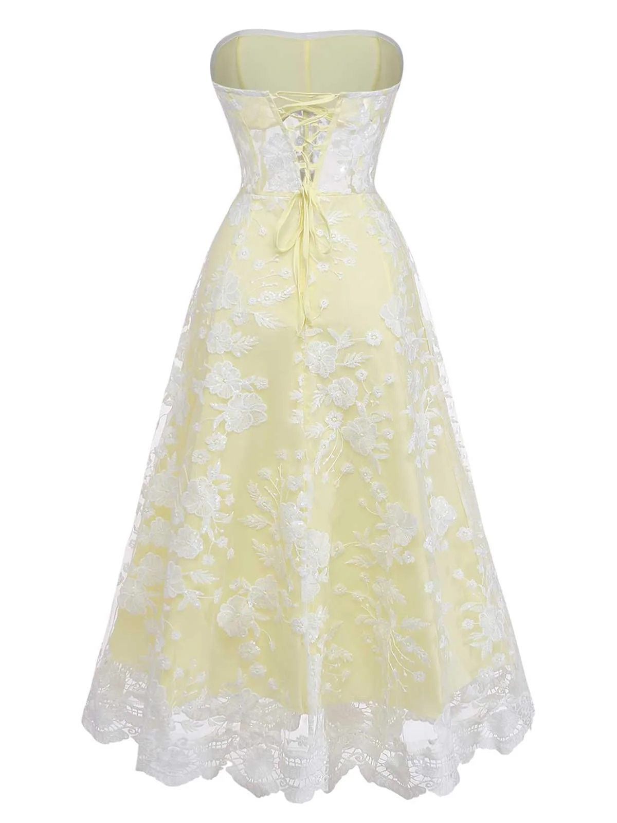 Robe bustier transparente dentelle brodée fleurs jaunes années 1950 - Image 5