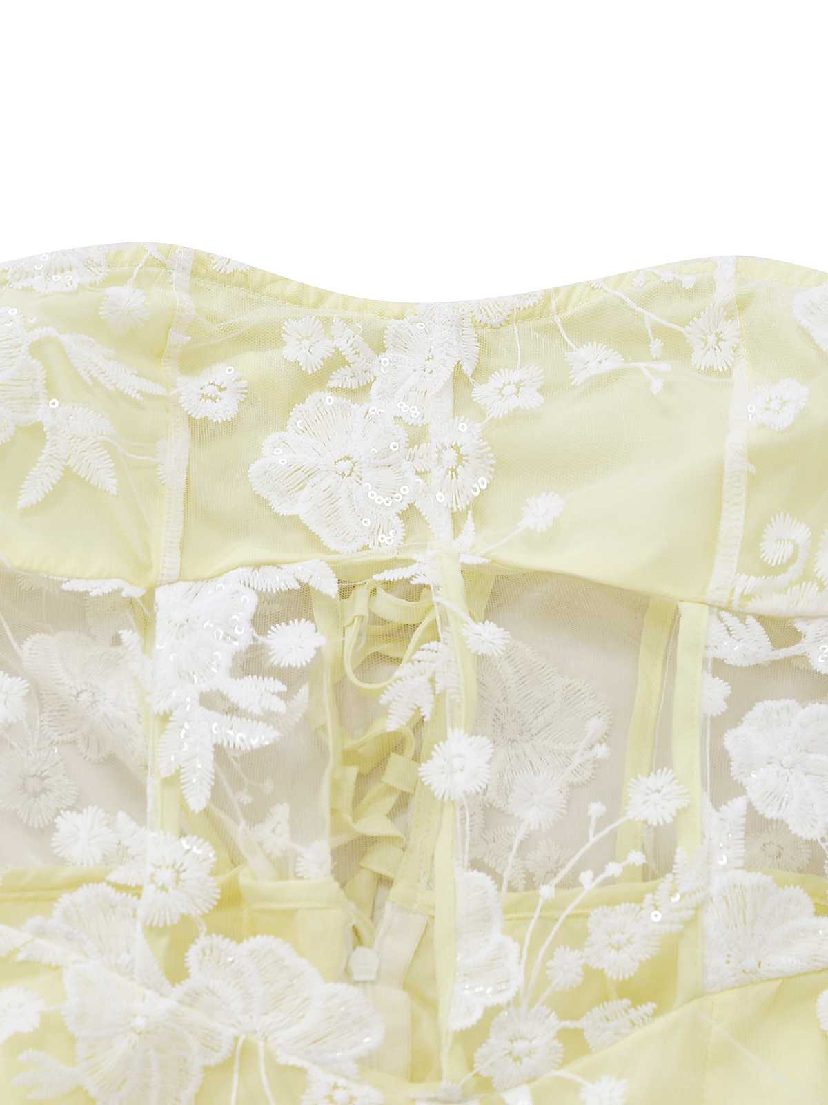 Robe bustier transparente dentelle brodée fleurs jaunes années 1950 - Image 6