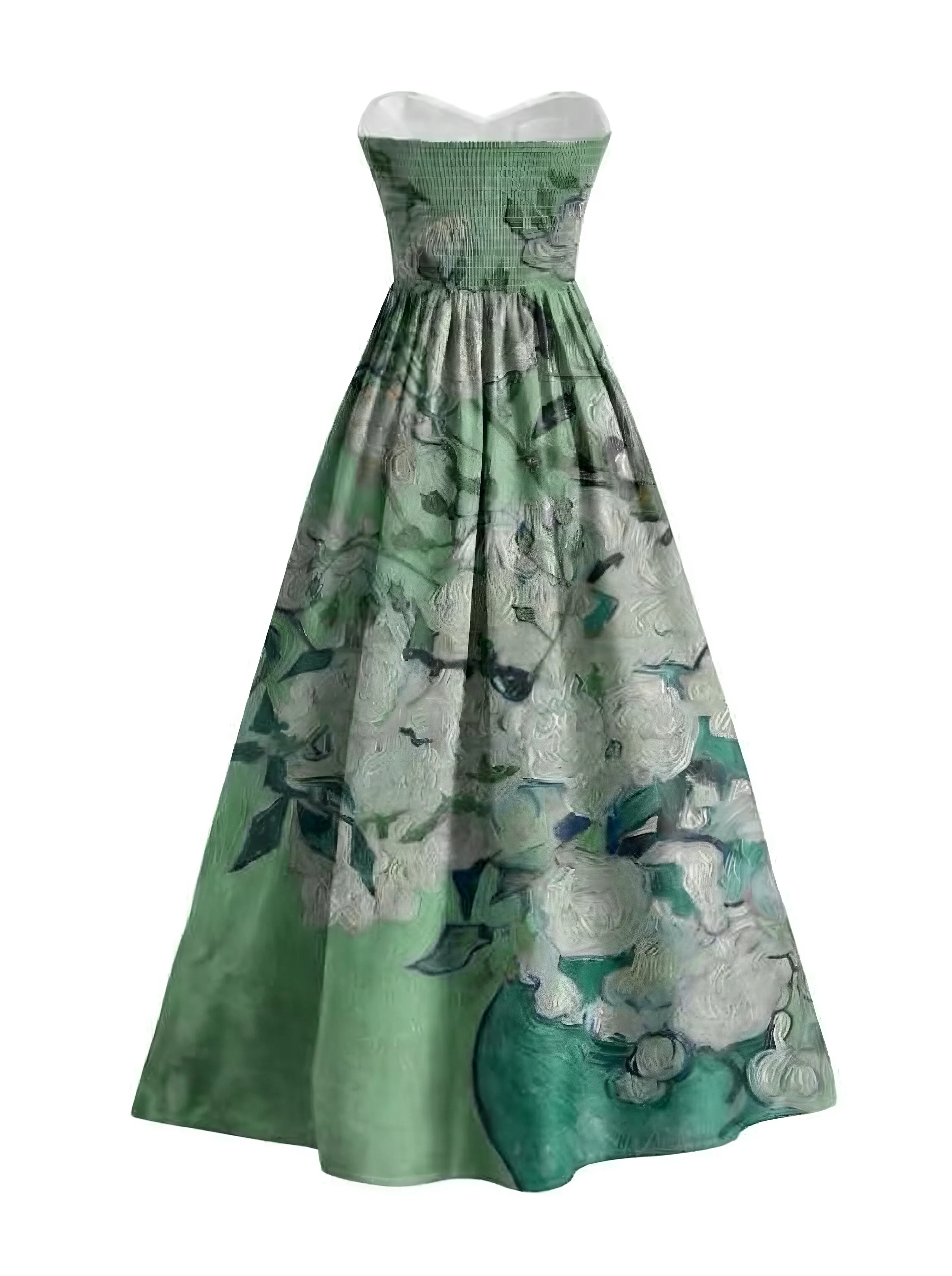 Robe bustier bleue motif nénuphars et décolleté cœur années 50 - Image 7