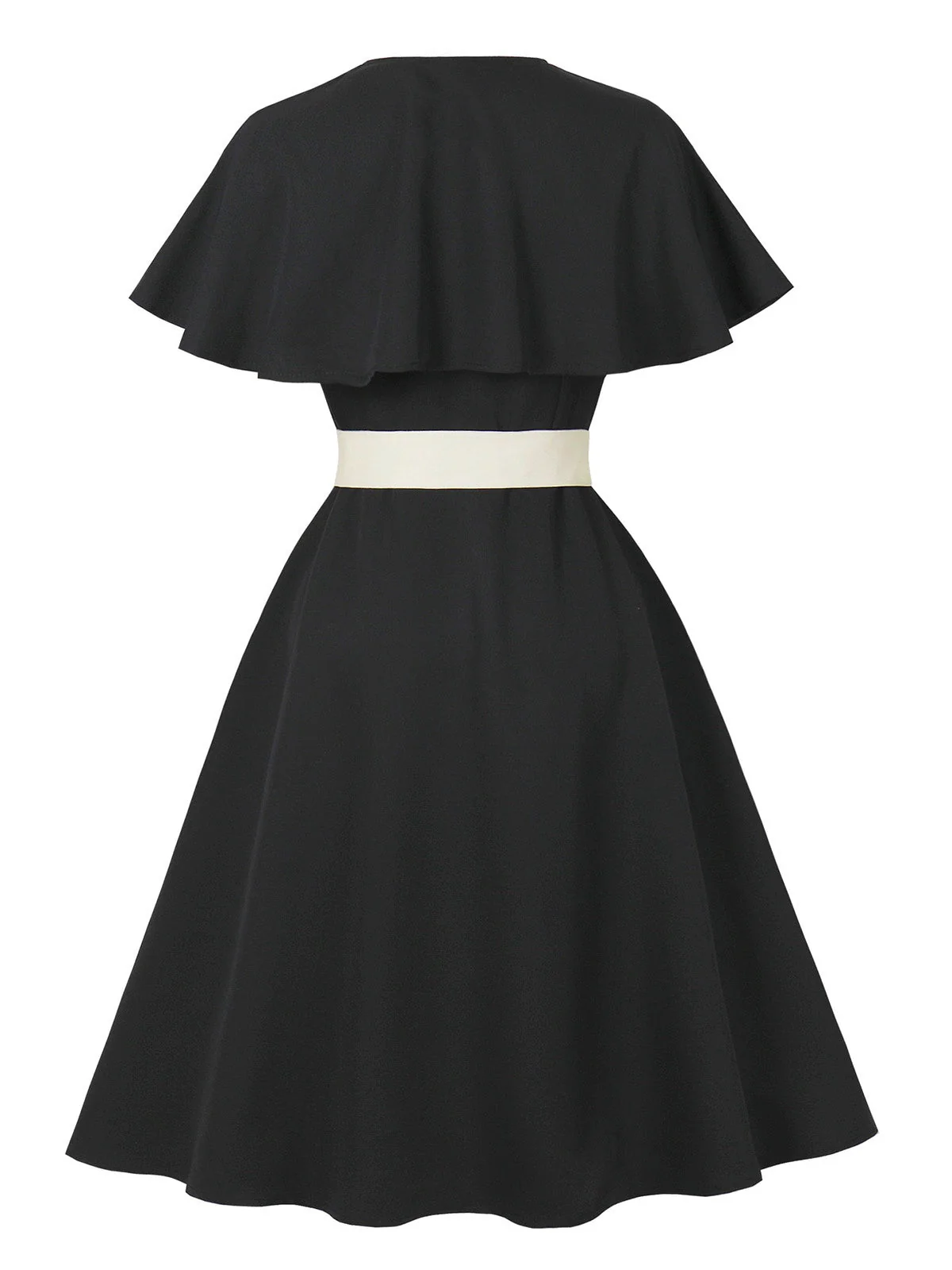 Robe cape noire à col en V et ceinture années 1950 - Image 2