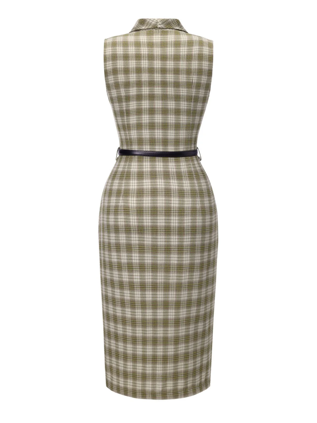 Robe à carreaux boutonnée à revers vert pois des années 1960 - Image 5