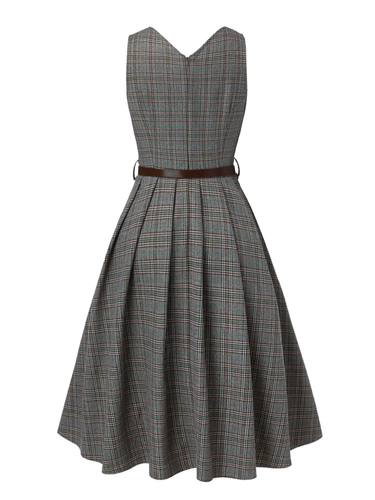 Robe à carreaux glen grise à col en V profond des années 40 - Image 4