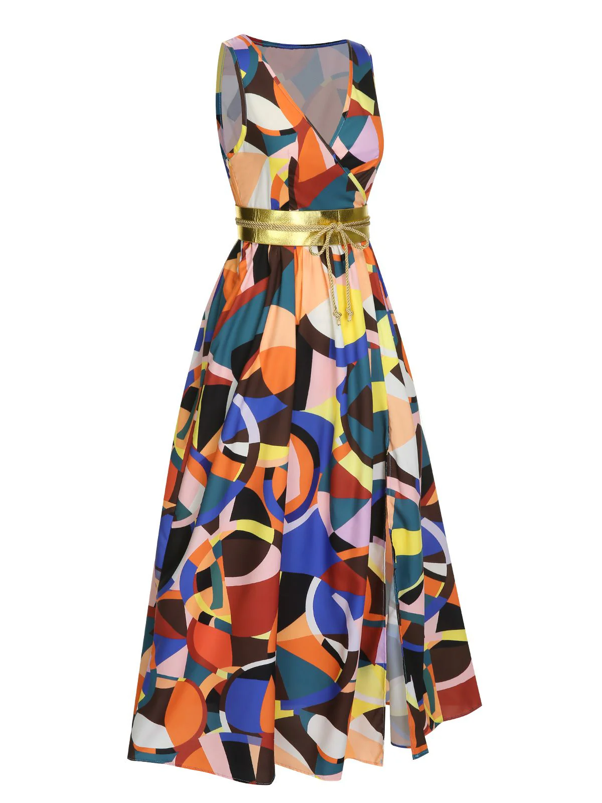 Robe ceinturée à col en V et fente haute des années 1930 - Image 8