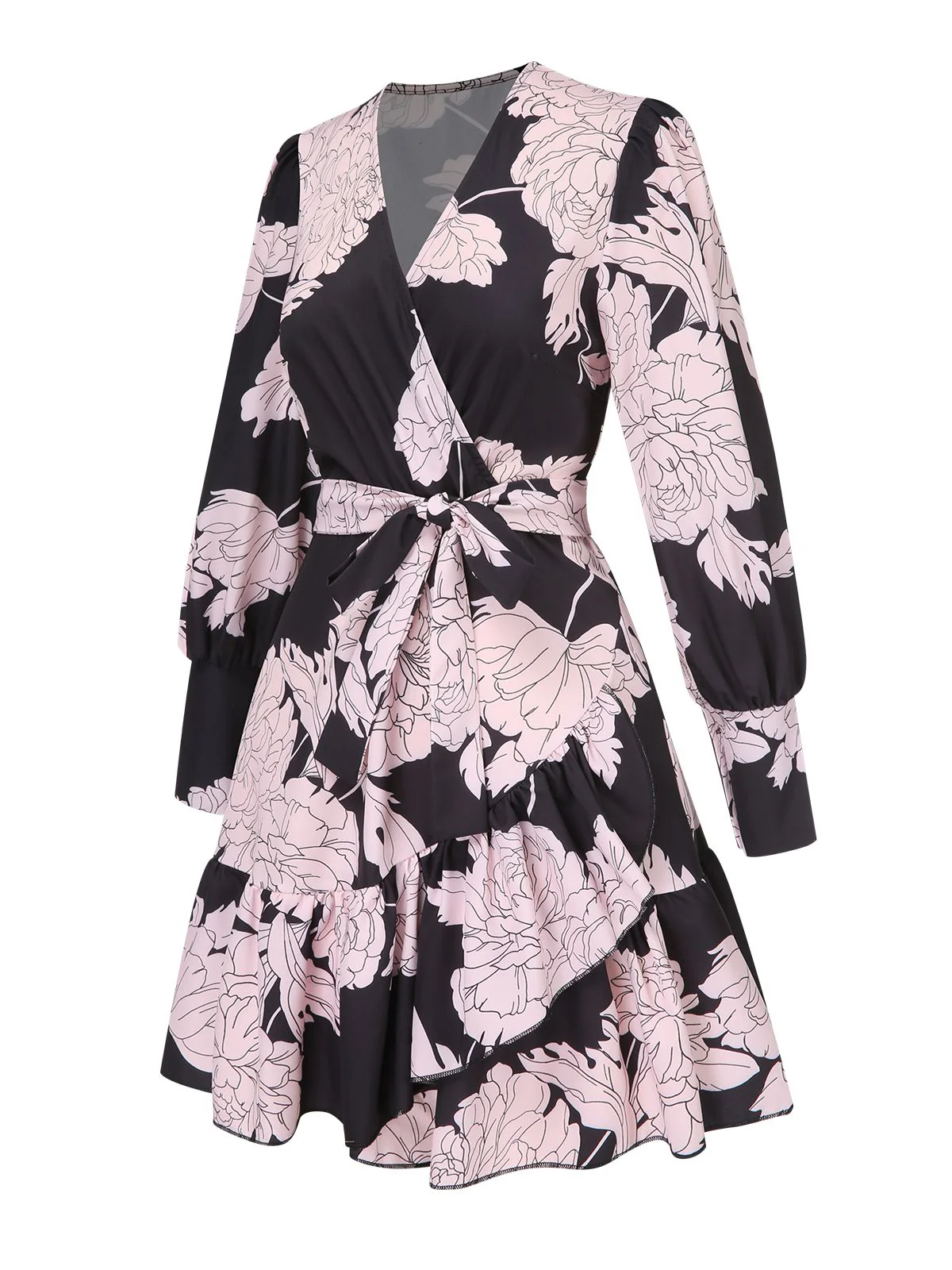 Robe ceinturée à col en V et motif pivoine des années 1940 - Image 2