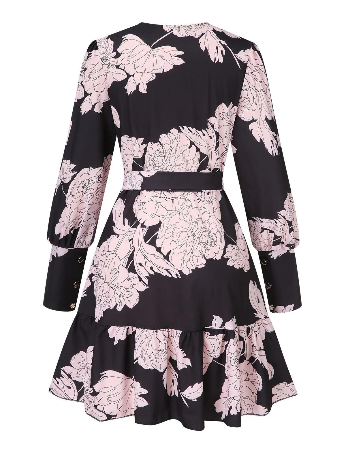 Robe ceinturée à col en V et motif pivoine des années 1940 - Image 3