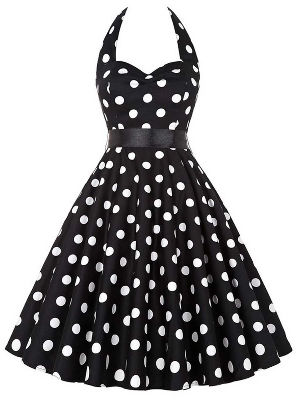 Robe ceinturée à pois contrastés dos nu noir des années 1950 - Image 3