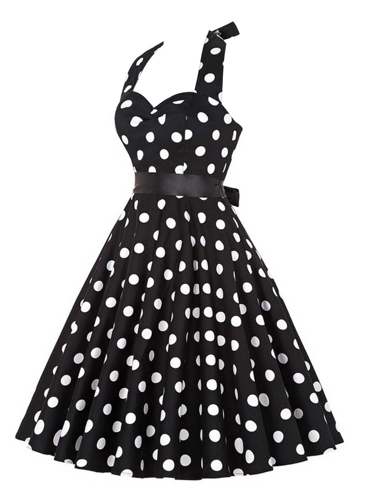 Robe ceinturée à pois contrastés dos nu noir des années 1950 - Image 4