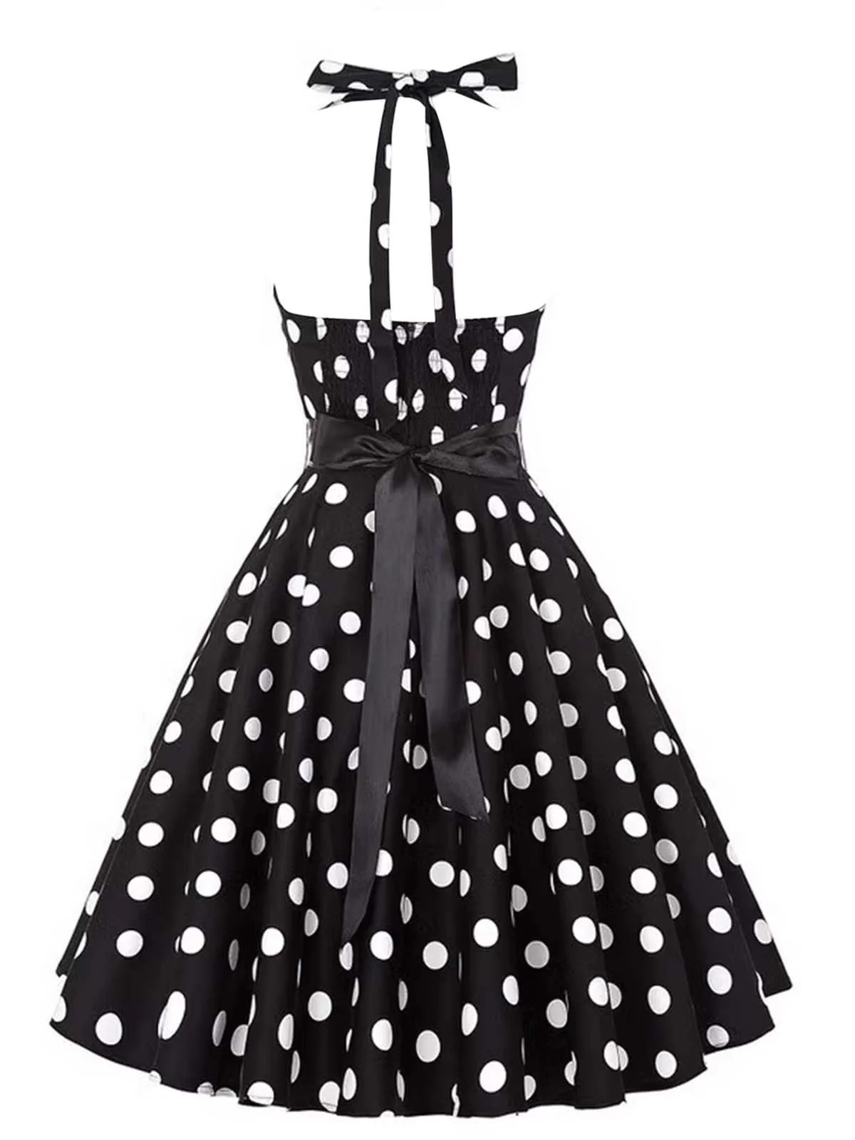 Robe ceinturée à pois contrastés dos nu noir des années 1950 - Image 5