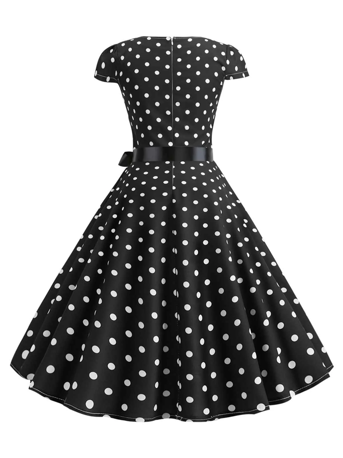 Robe ceinturée à pois et manches capes des années 1950 - Image 10