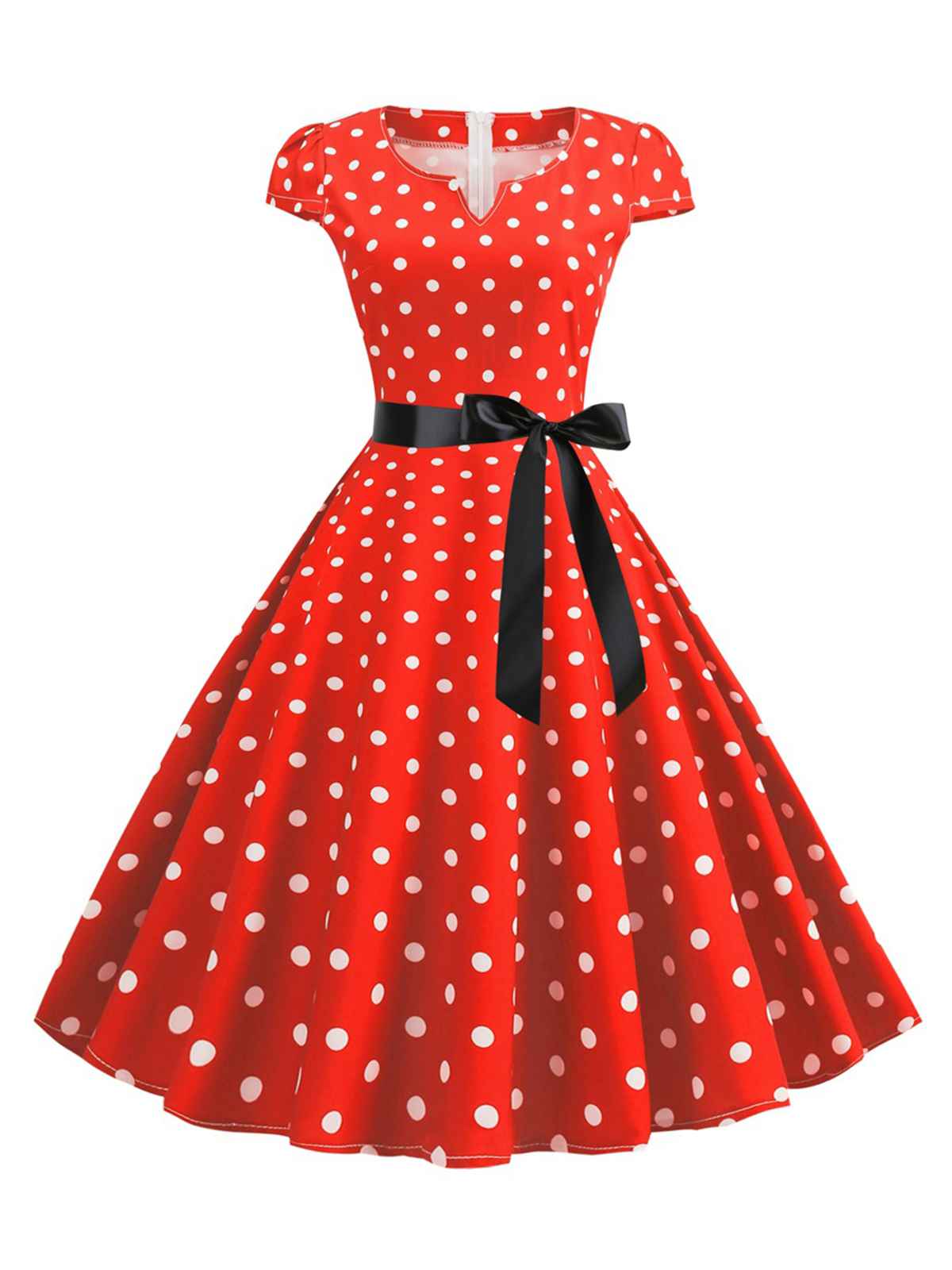 Robe ceinturée à pois et manches capes des années 1950 - Image 11