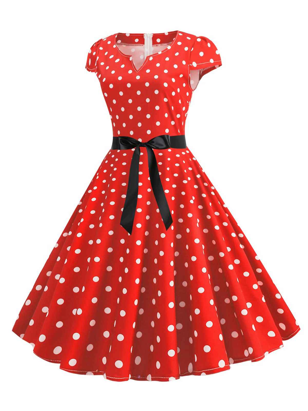 Robe ceinturée à pois et manches capes des années 1950 - Image 12