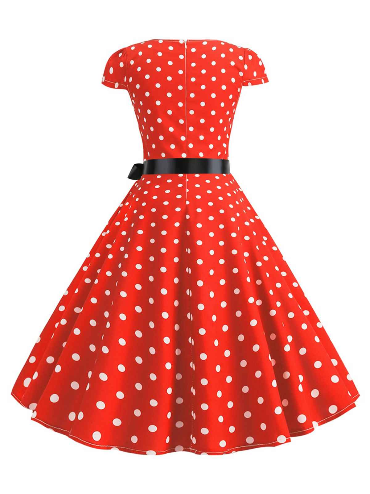 Robe ceinturée à pois et manches capes des années 1950 - Image 13