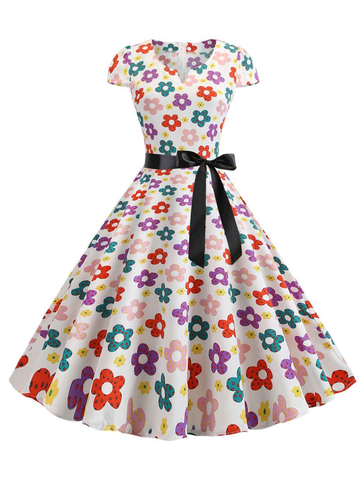 Robe ceinturée à pois et manches capes des années 1950 - Image 14