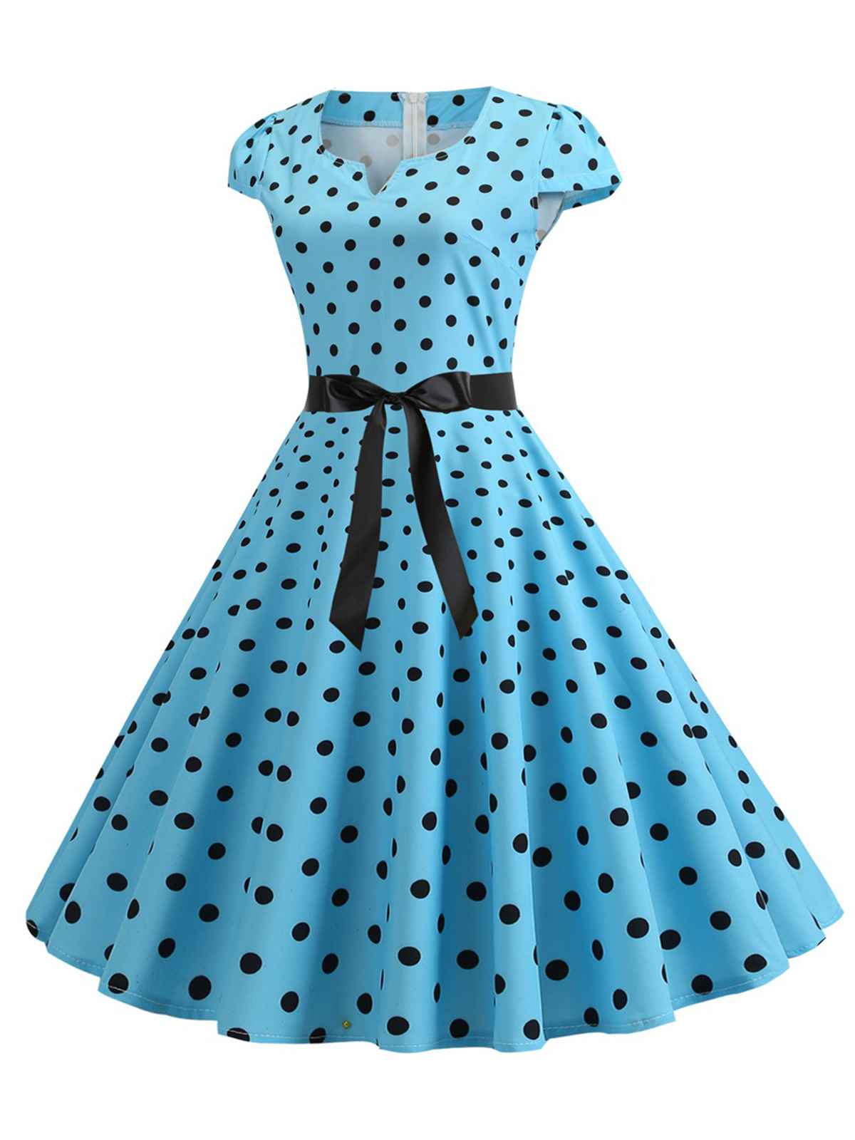 Robe ceinturée à pois et manches capes des années 1950 - Image 2