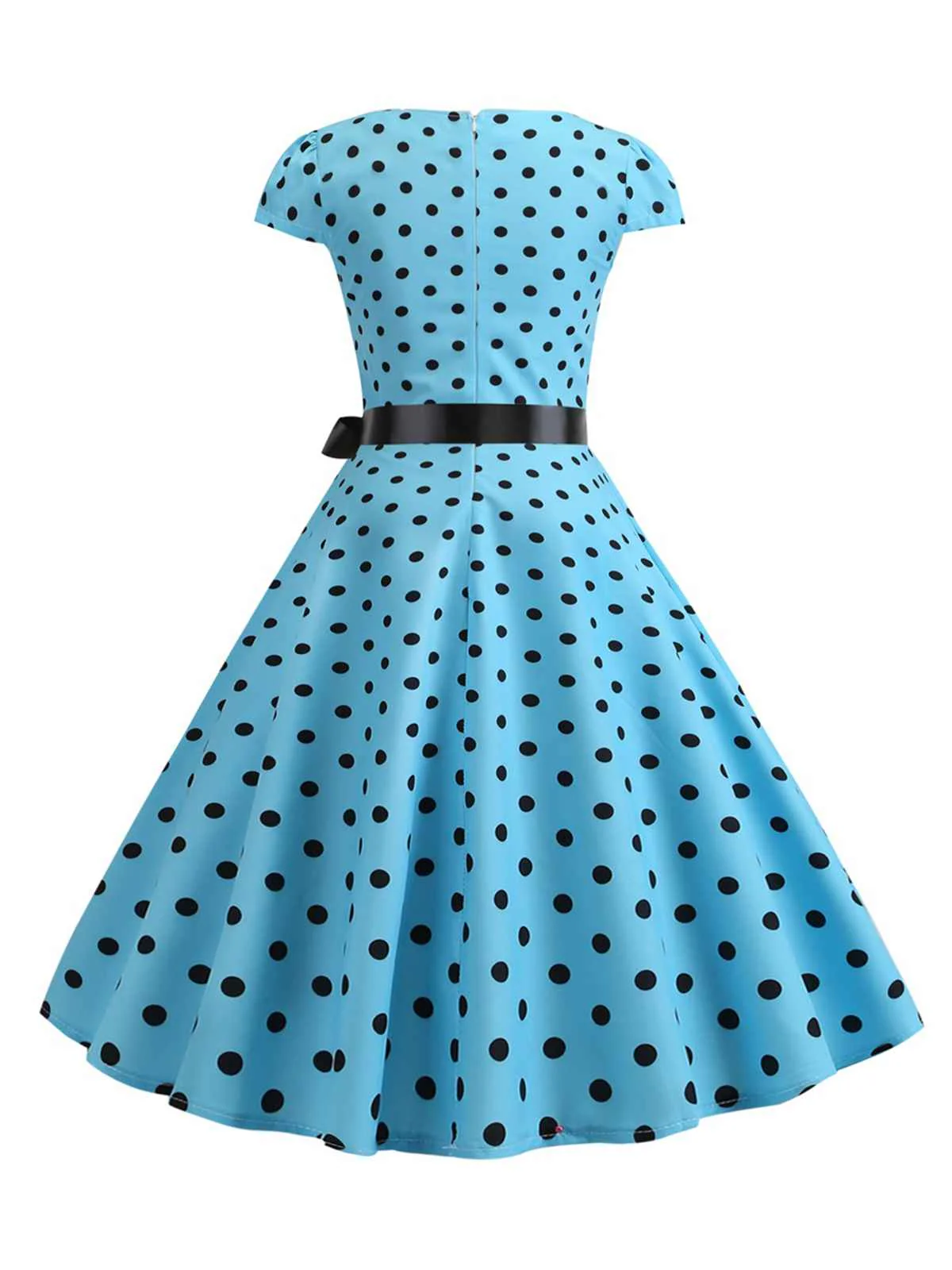 Robe ceinturée à pois et manches capes des années 1950 - Image 3