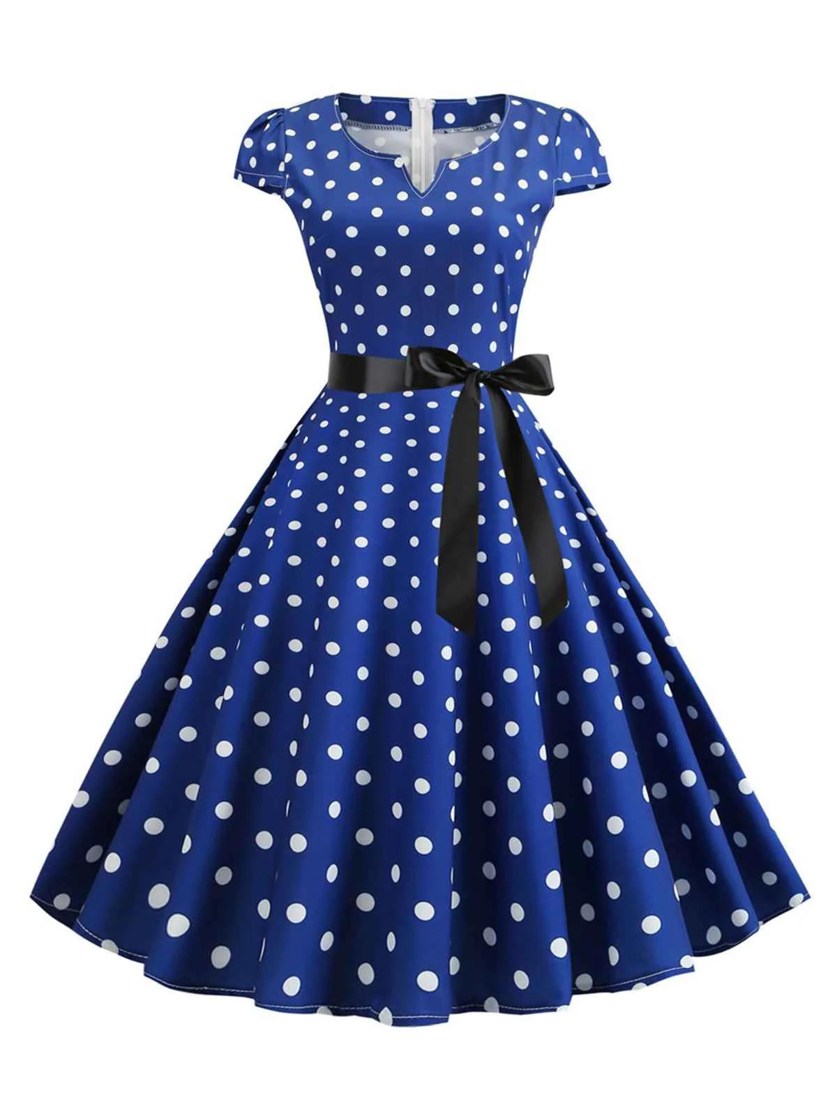 Robe ceinturée à pois et manches capes des années 1950 - Image 4