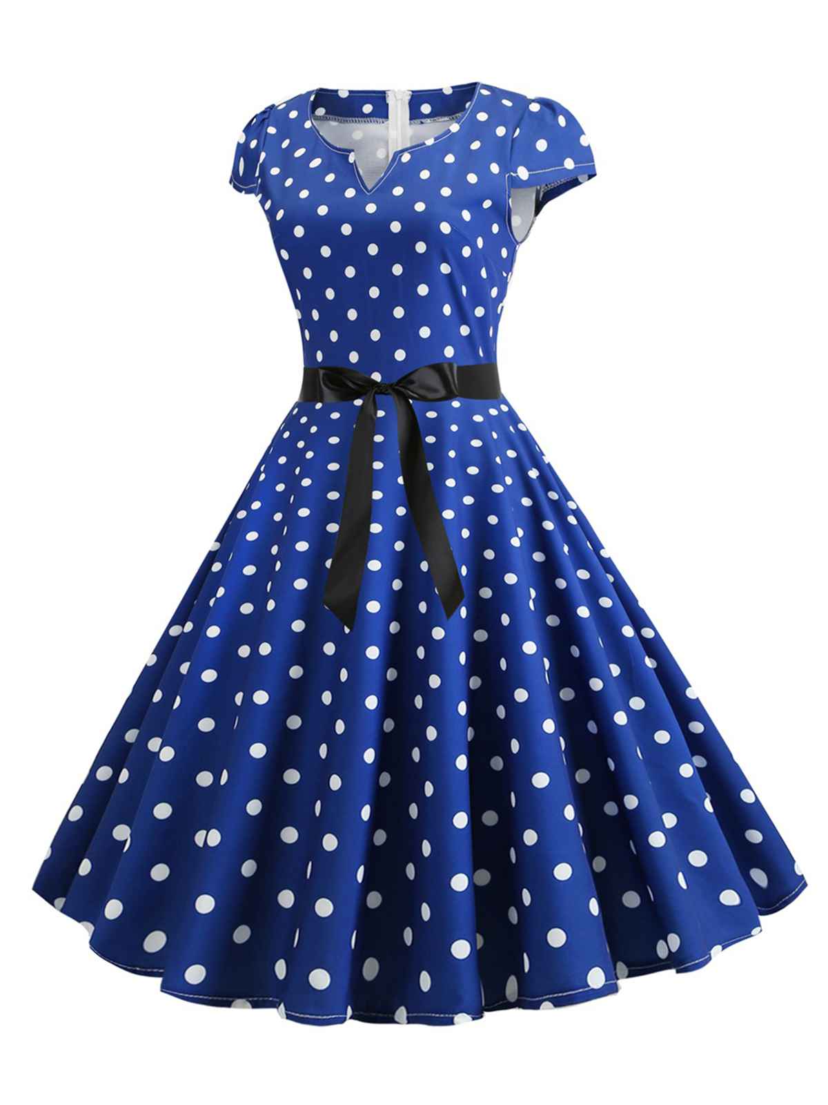 Robe ceinturée à pois et manches capes des années 1950 - Image 5