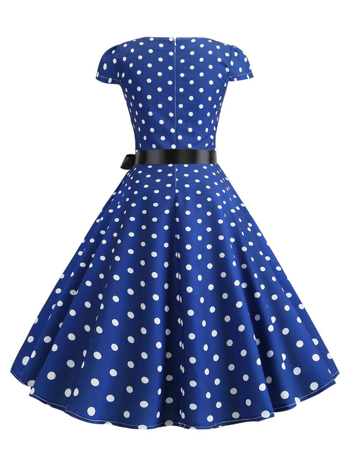 Robe ceinturée à pois et manches capes des années 1950 - Image 6