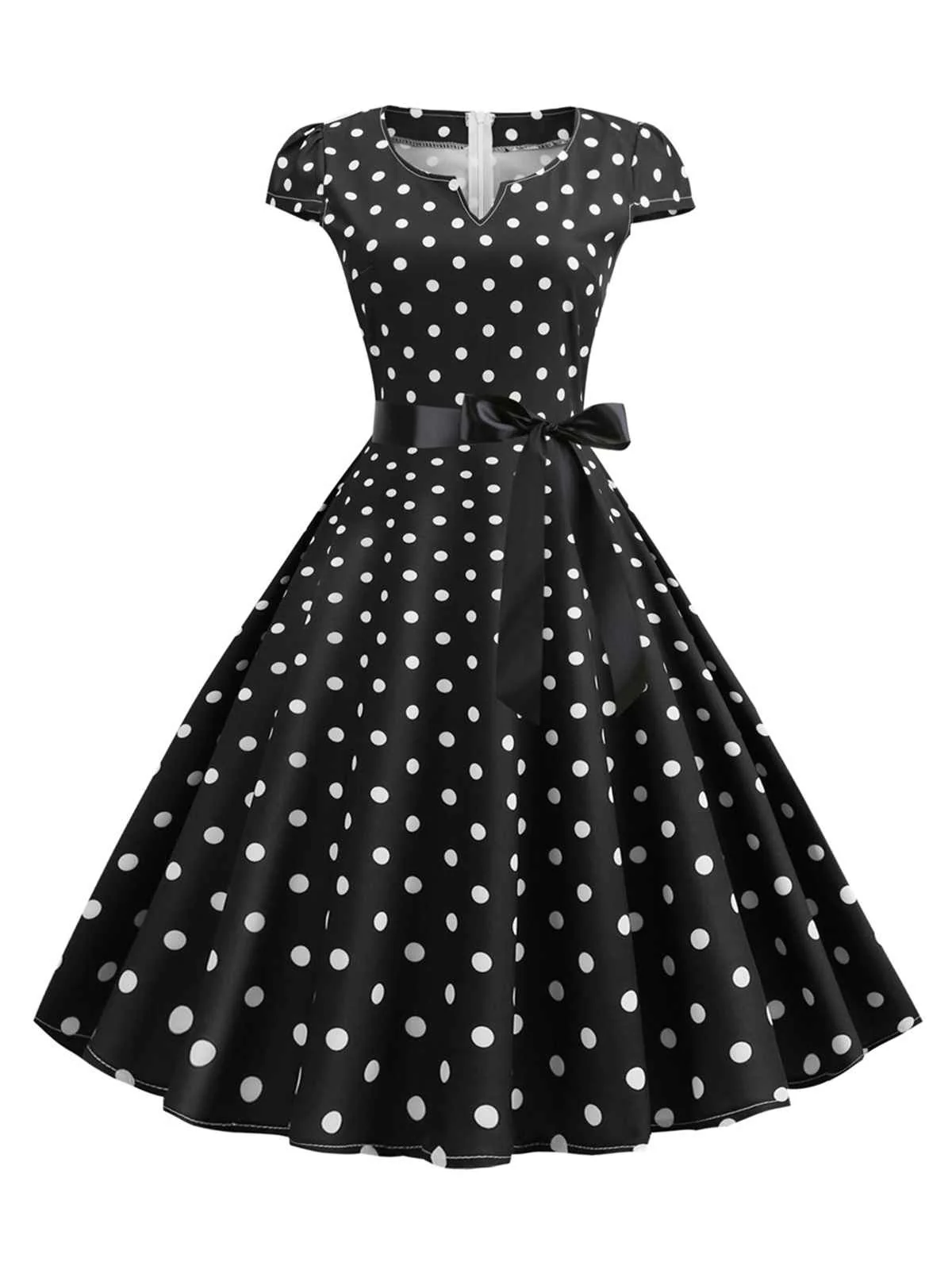 Robe ceinturée à pois et manches capes des années 1950 - Image 8