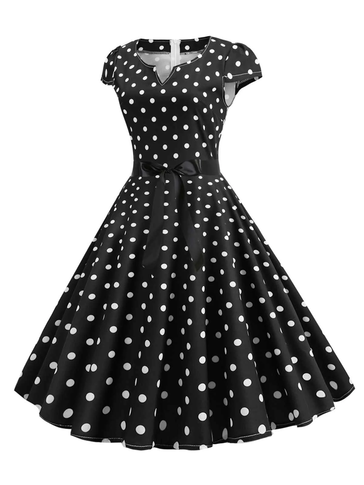 Robe ceinturée à pois et manches capes des années 1950 - Image 9