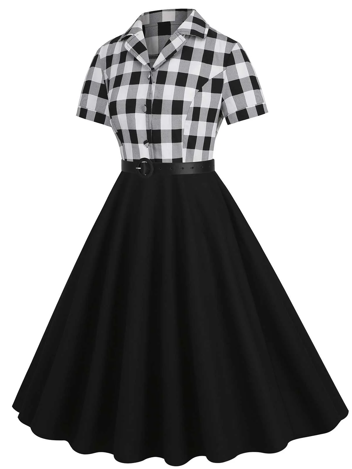 Robe ceinturée contrastée à revers des années 1950 - Image 10