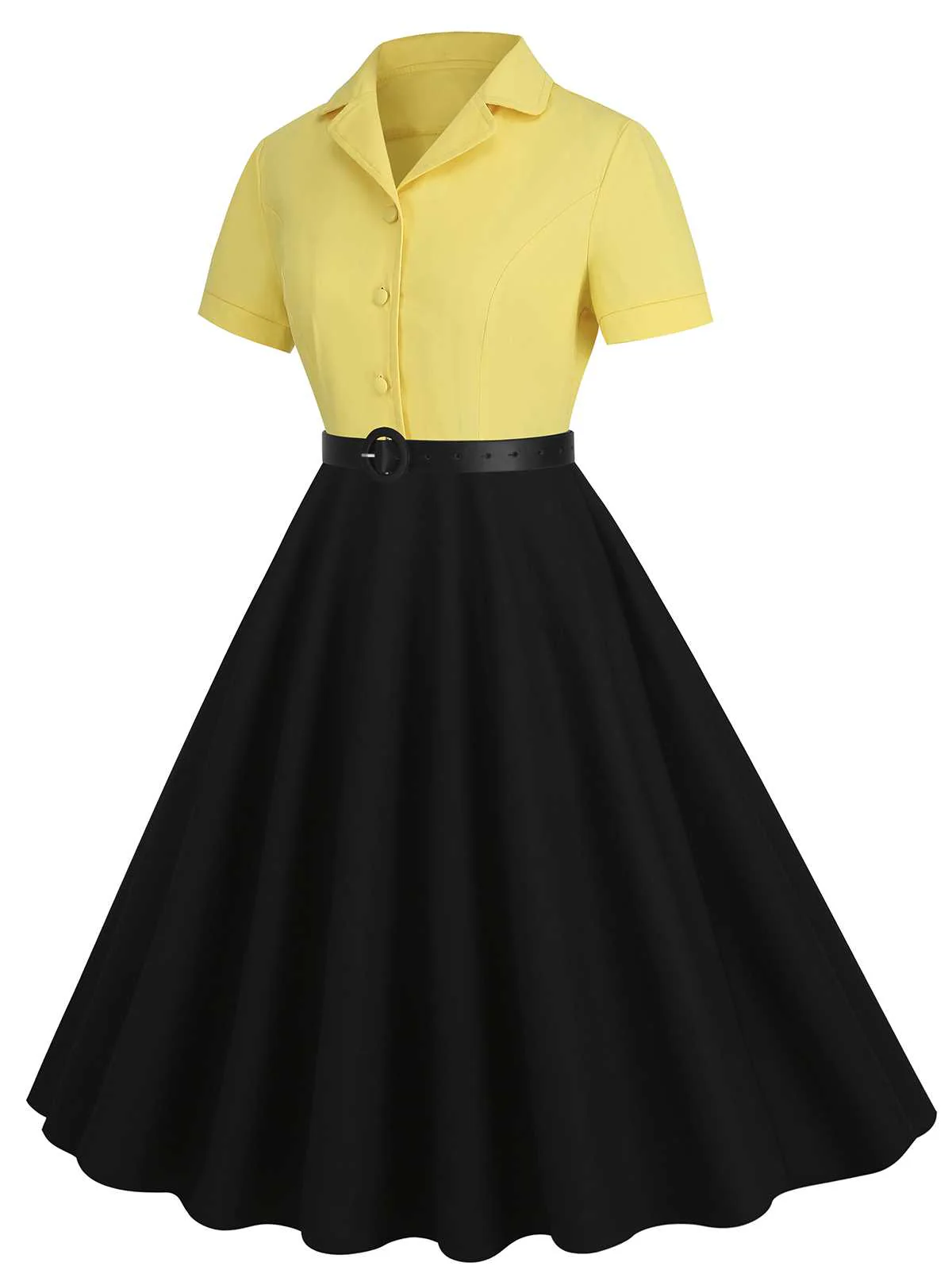 Robe ceinturée contrastée à revers des années 1950 - Image 13