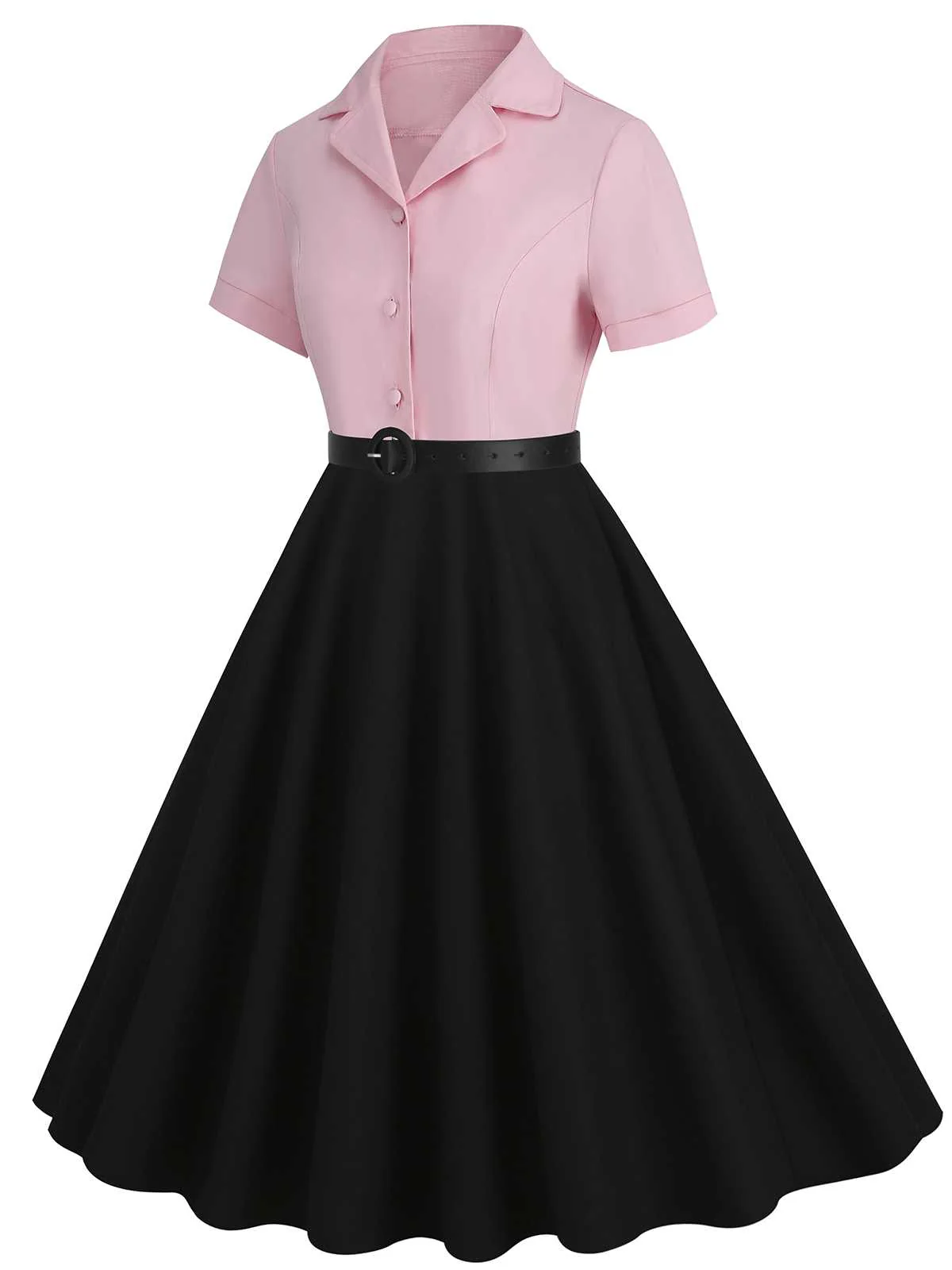 Robe ceinturée contrastée à revers des années 1950 - Image 2