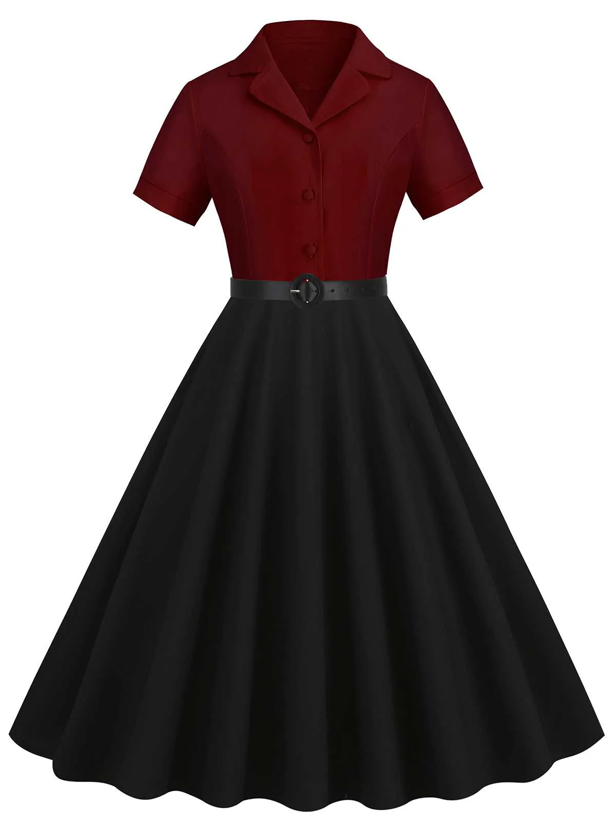 Robe ceinturée contrastée à revers des années 1950 - Image 6