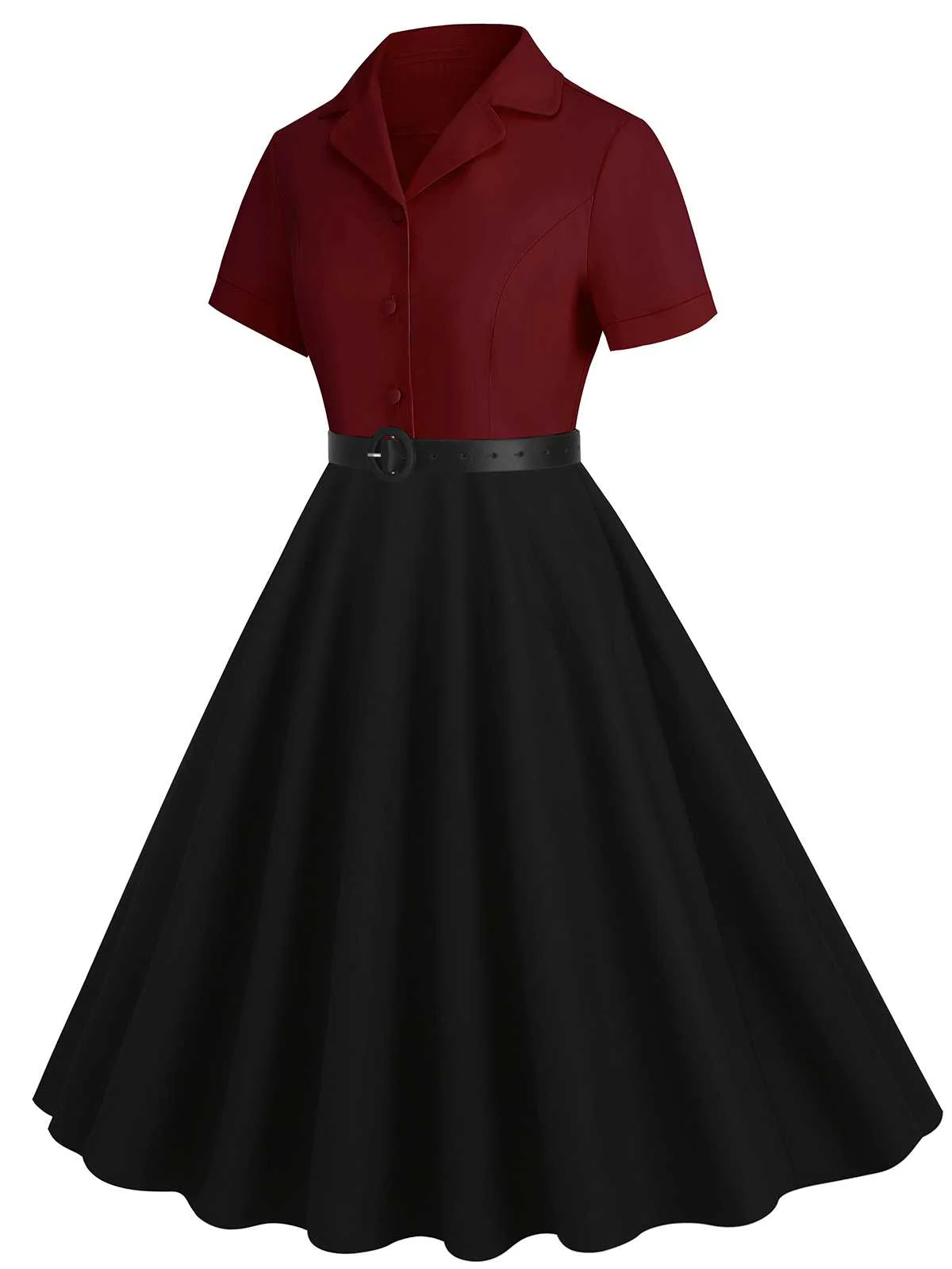Robe ceinturée contrastée à revers des années 1950 - Image 7