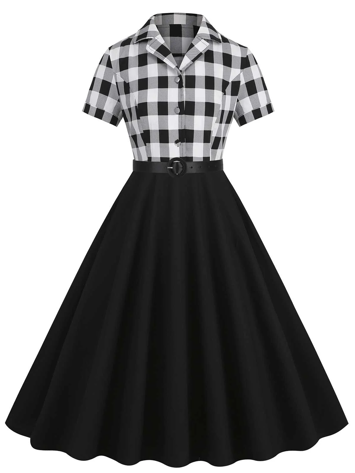 Robe ceinturée contrastée à revers des années 1950 - Image 9