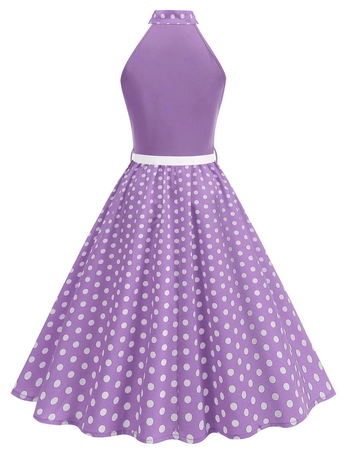 Robe Ceinturée Nœud Papillon Col Pois Années 1950 - Image 15