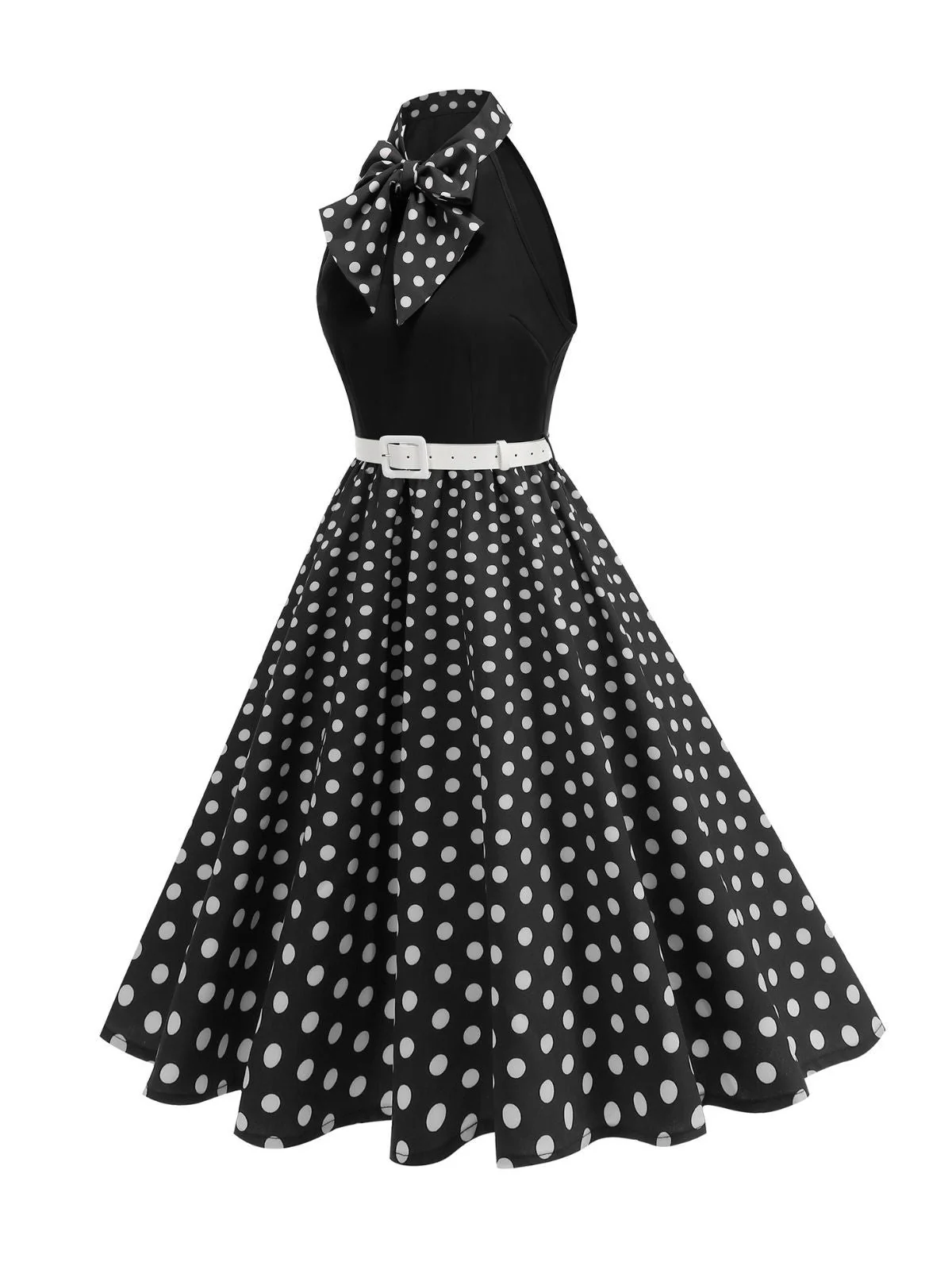 Robe Ceinturée Nœud Papillon Col Pois Années 1950 - Image 21