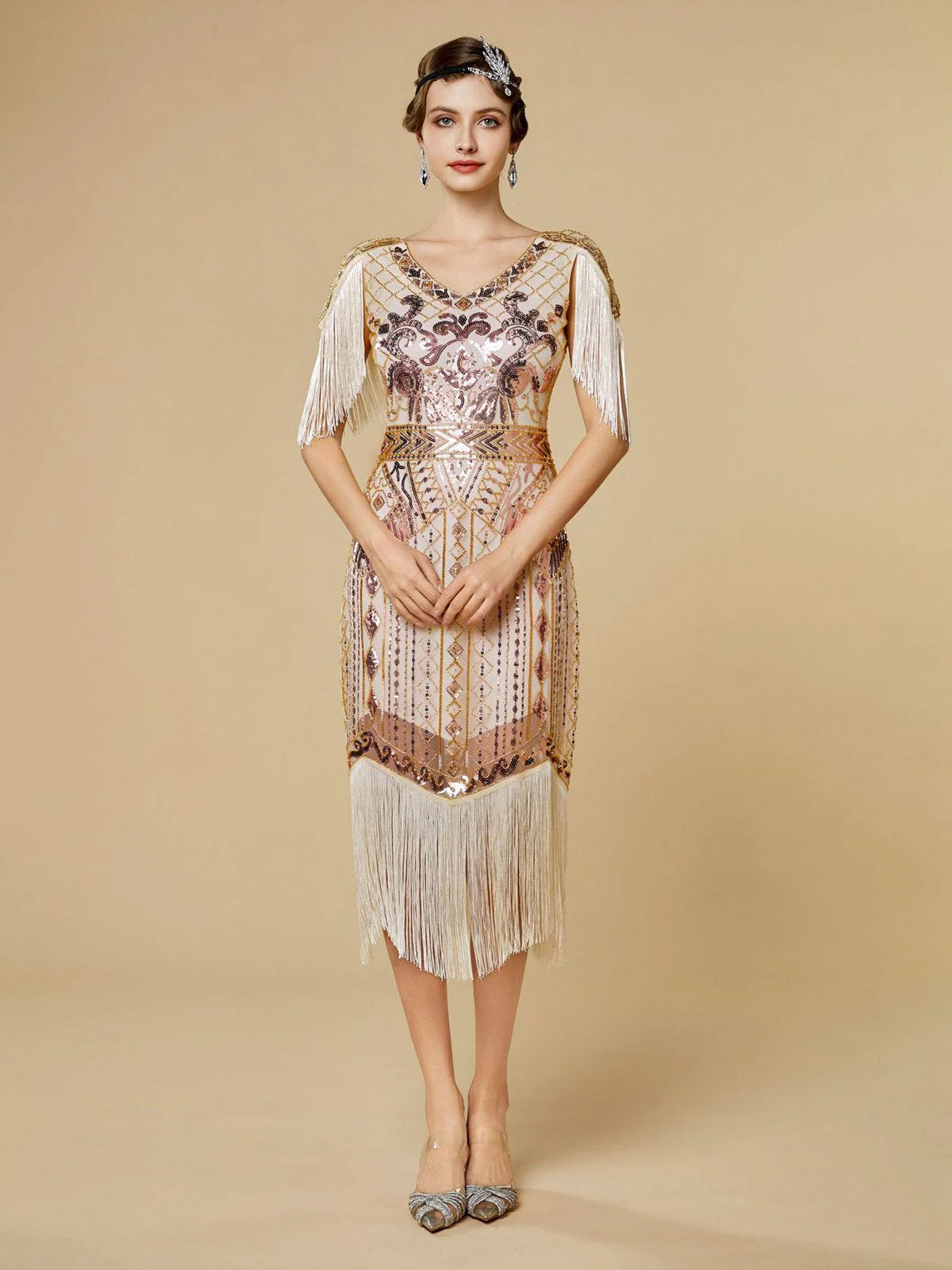 Robe Charleston à franges et sequins années 1920 - Image 2
