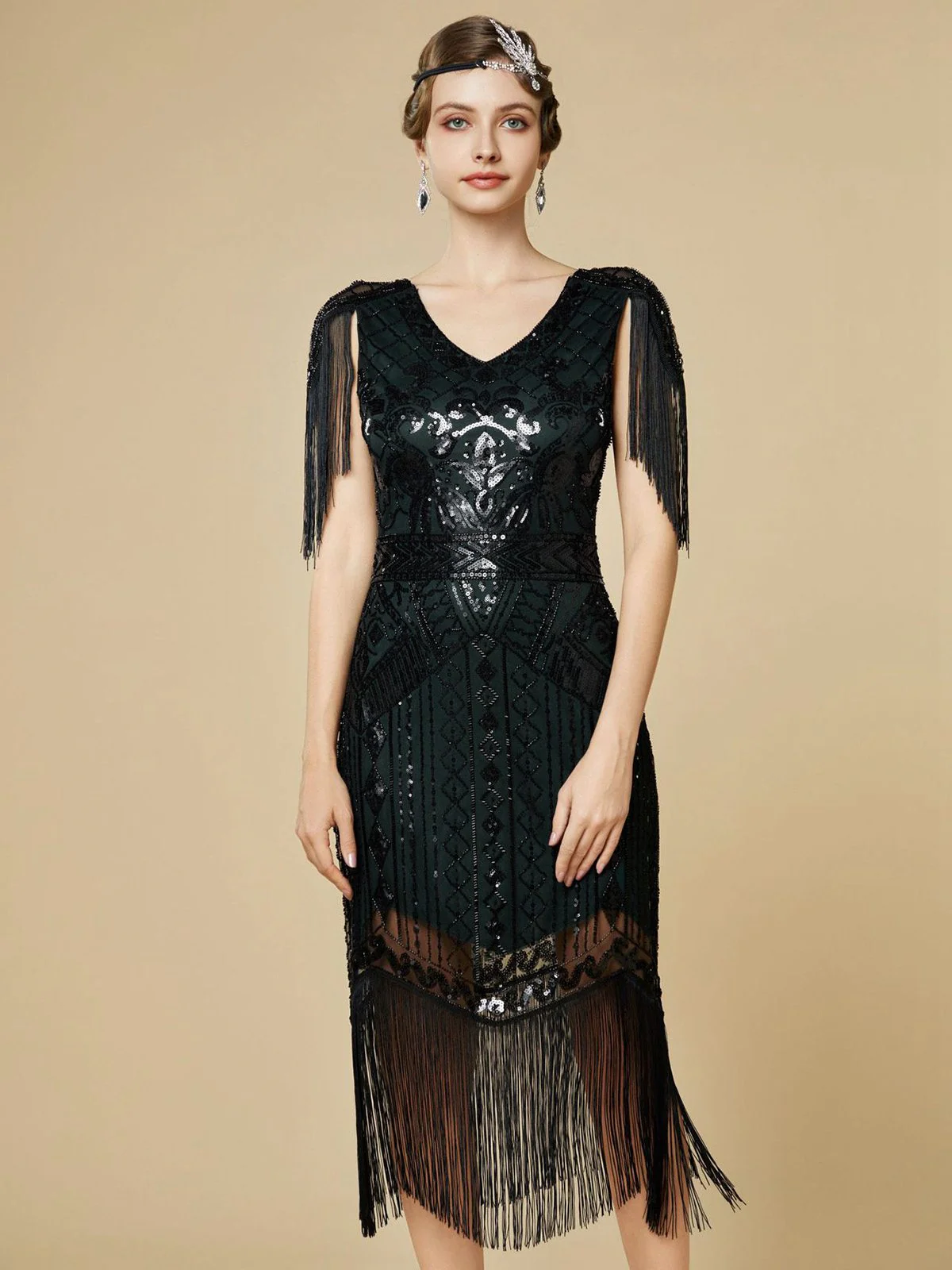 Robe Charleston à franges et sequins années 1920 - Image 5
